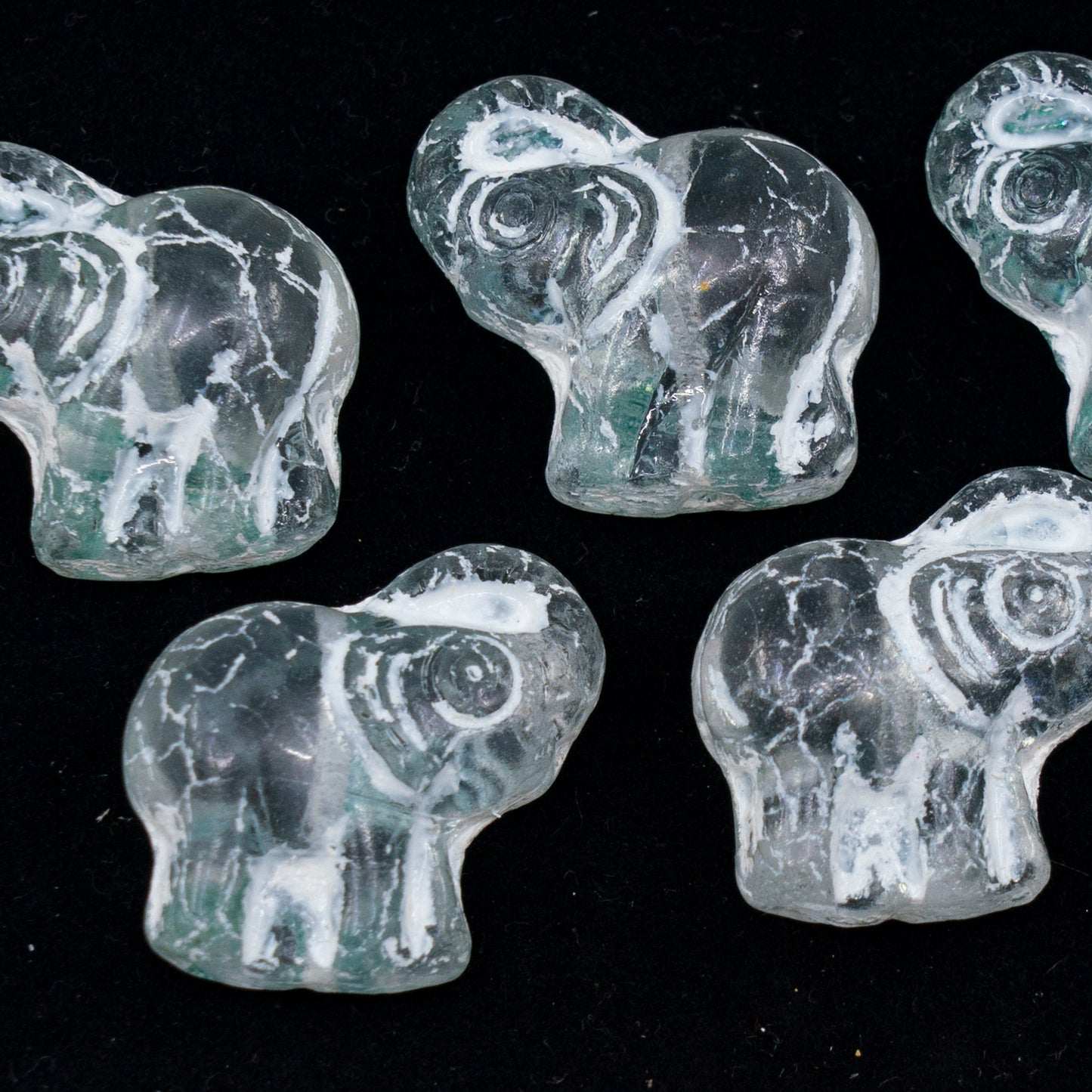 OUTLET 250g/50g Elephant Beads, 20 x 21 mm, Crystal Light Green White Lined (00030-14257-46401), Glass, Czech Republic
