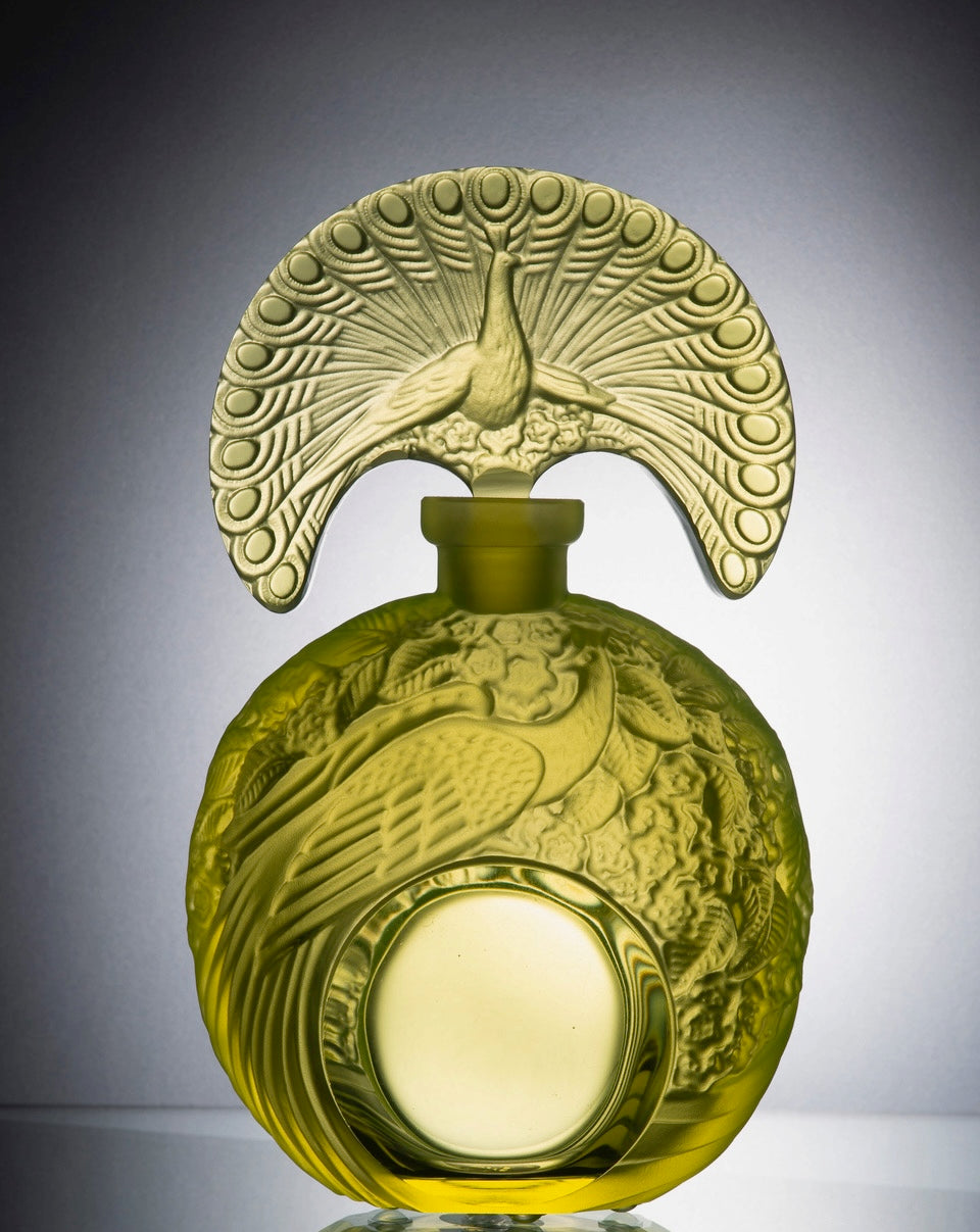 Peacock Perfume Bottle – Uranium Art Glass, Czech Republic, OUTLET