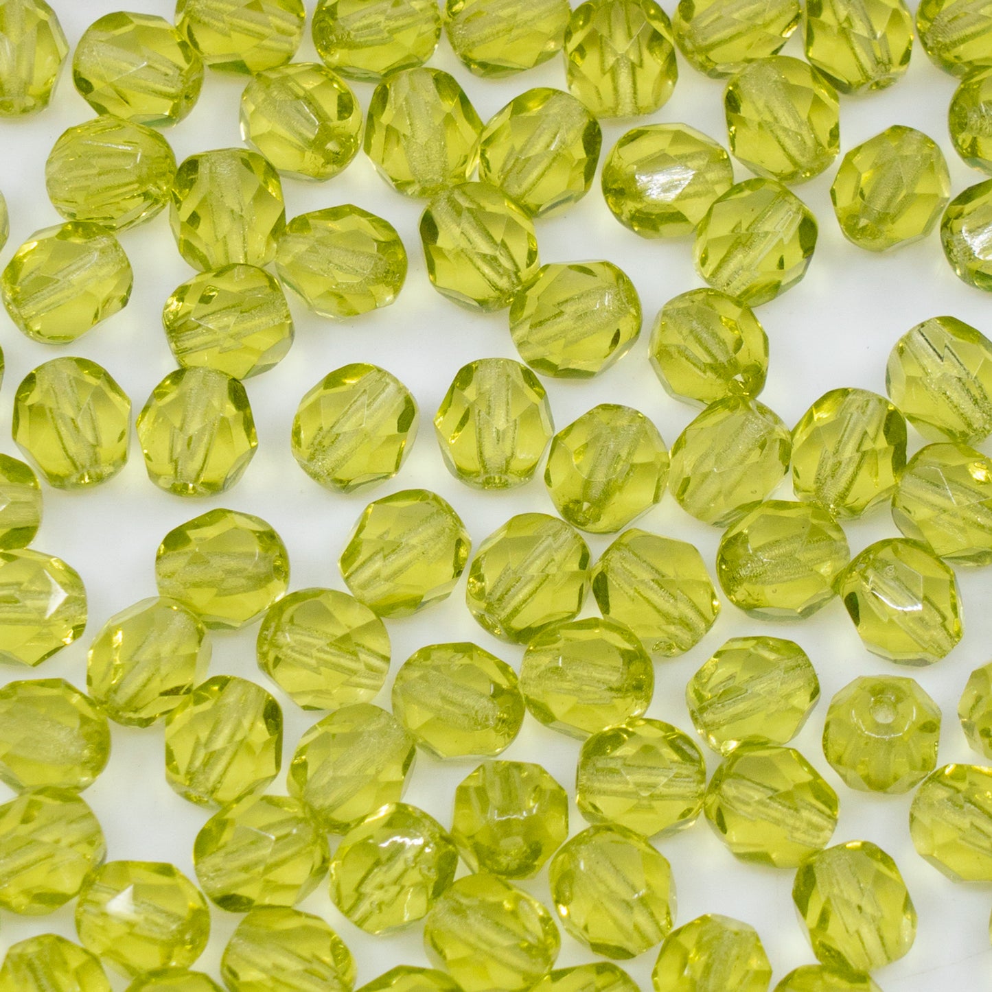 OUTLET 250g/50g Faceted Round Fire Polished Beads, 6 x 6 mm, Transparent Green (50200), Glass, Czech Republic