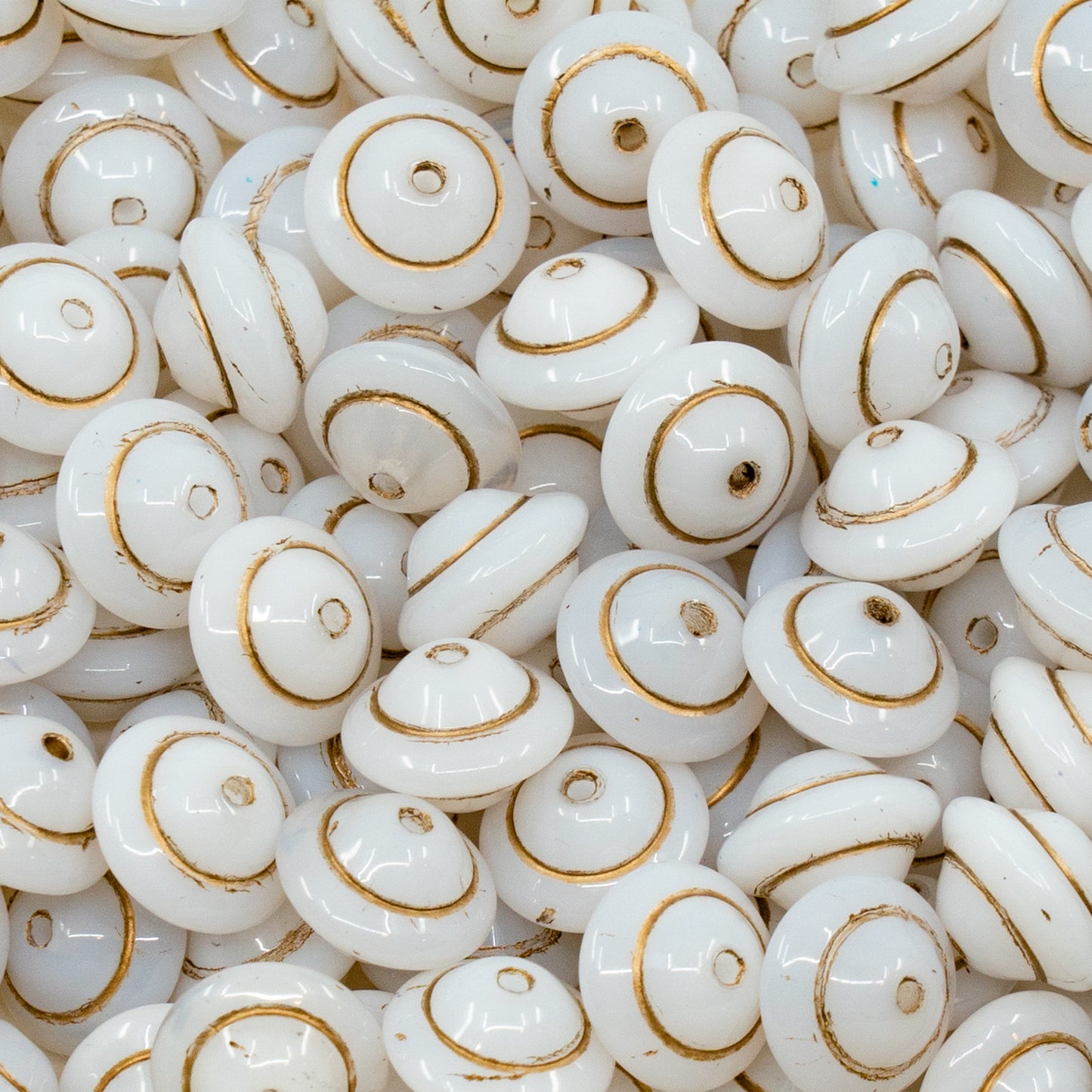 アウトレット 10グラム プレススペースディスクラウンドビーズ、10 x 10 mm、ホワイトゴールドライニング、ガラス、チェコ共和国