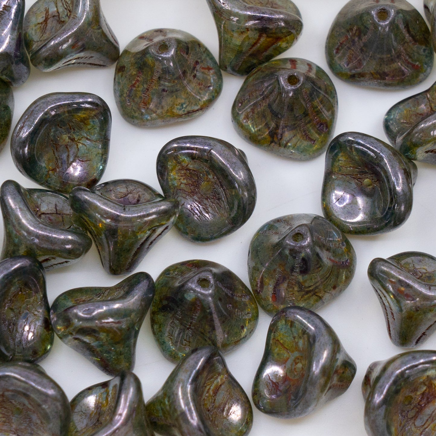 OUTLET 250g/50g Daylily Flower Beads, 12 x 10 mm, Crystal Stain With Luster Blue (00030-65431), Glass, Czech Republic