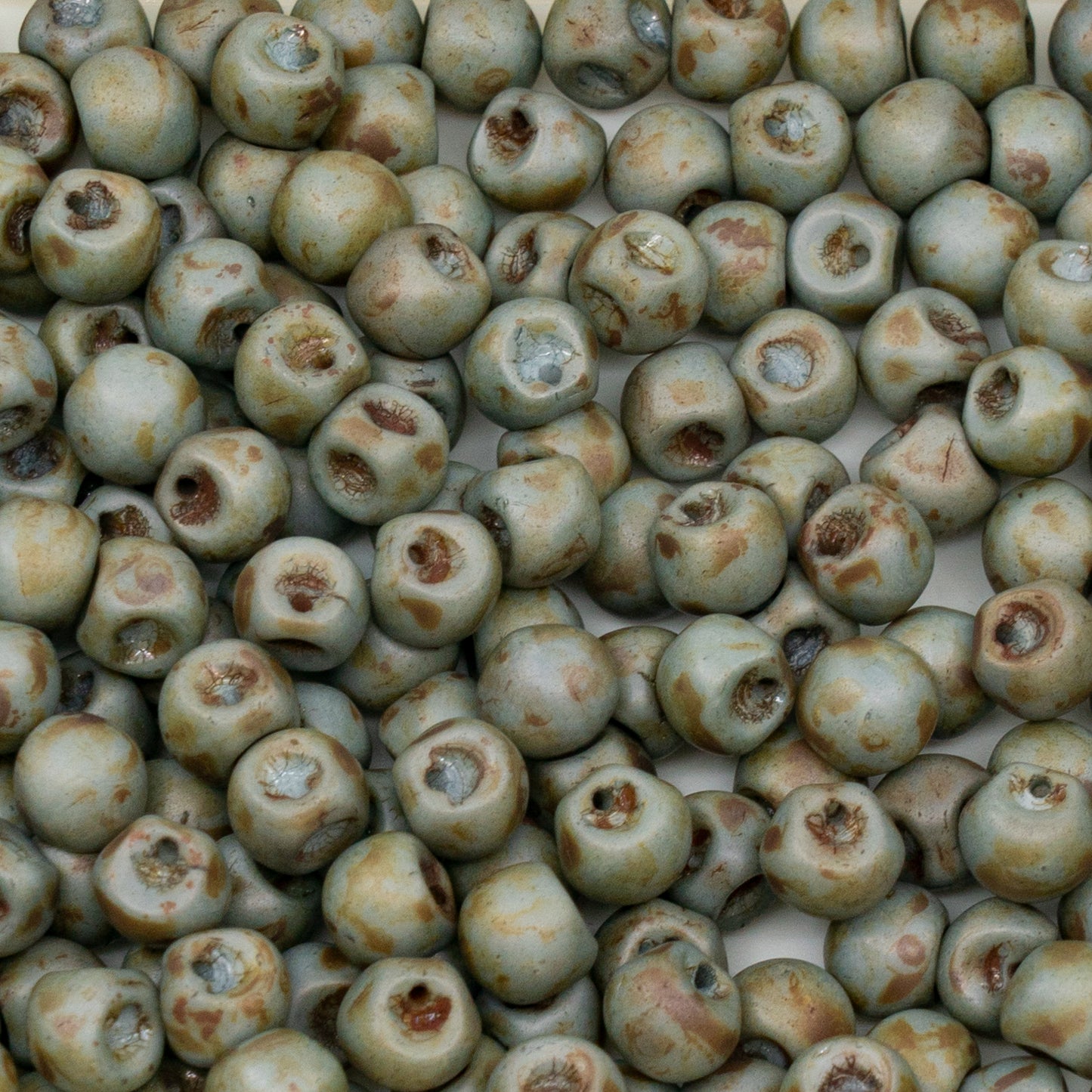 OUTLET 250g Mushroom Button Beads, 6 x 6 mm, White Matte Stain With Luster Blue (02010-84100-65431), Glass, Czech Republic