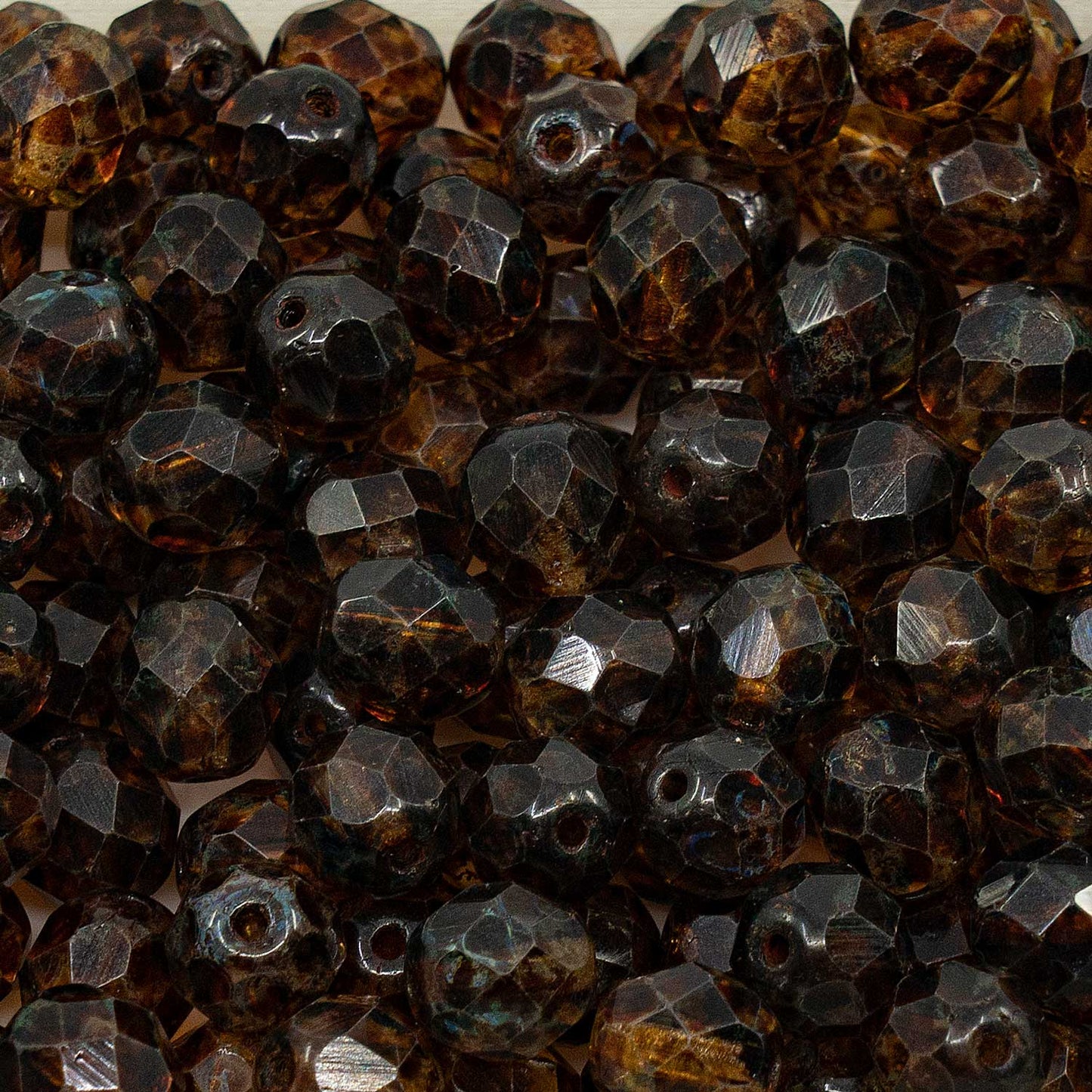 OUTLET Faceted Round Fire Polished Beads, 8 x 8 mm, Amethyst Travertin (20061-86800), Glass, Czech Republic