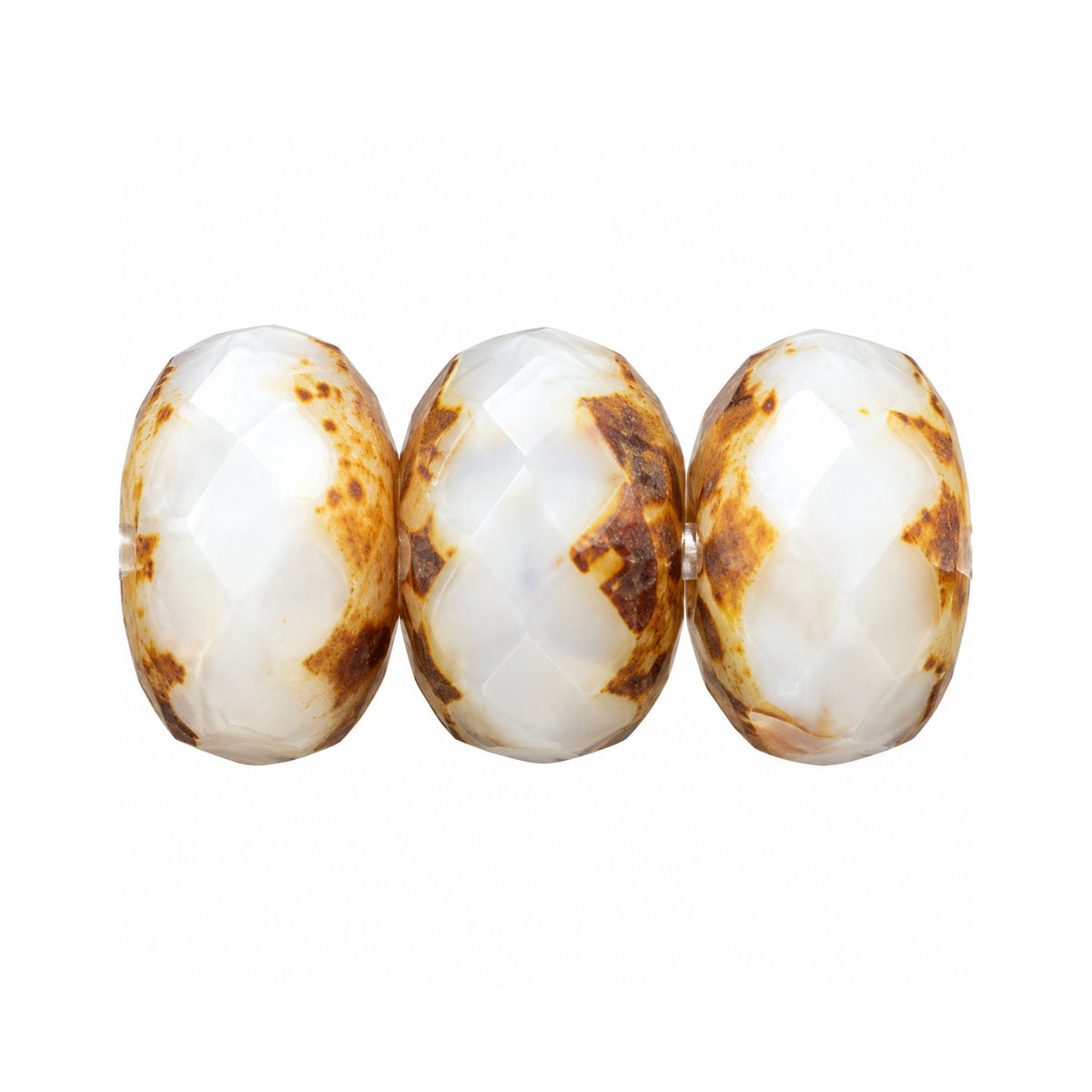 Rondelle Faceted Fire Polish Beads, Chalk White Stain Strong (03000-86805), Glass, Czech Republic