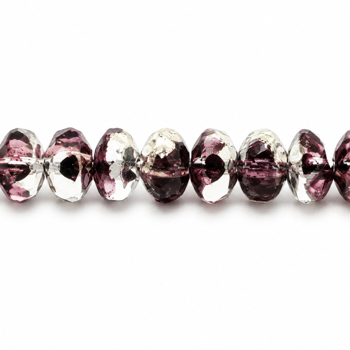 Special Cut Faceted Fire Polished Beads, Amethyst Crystal Silver Half Coating (20060-27001), Glass, Czech Republic