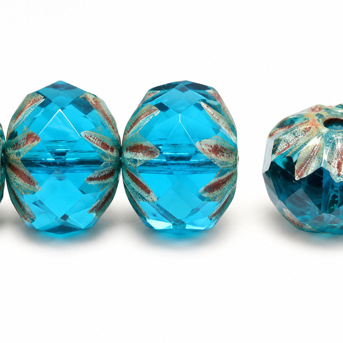 Special Cut Faceted Fire Polished Beads, Transparent Aqua Stain Strong (60050-86805), Glass, Czech Republic