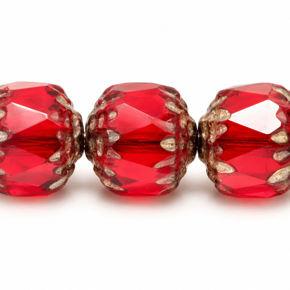 Cathedral Faceted Fire Polished Beads, Light Siam Stain Strong (90070-86805), Glass, Czech Republic