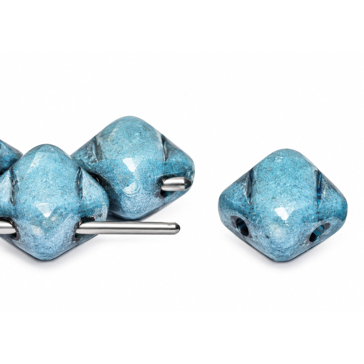 Silky 2-Hole Square Beads, White Luster Blue Full Coated (02010-14464), Glass, Czech Republic