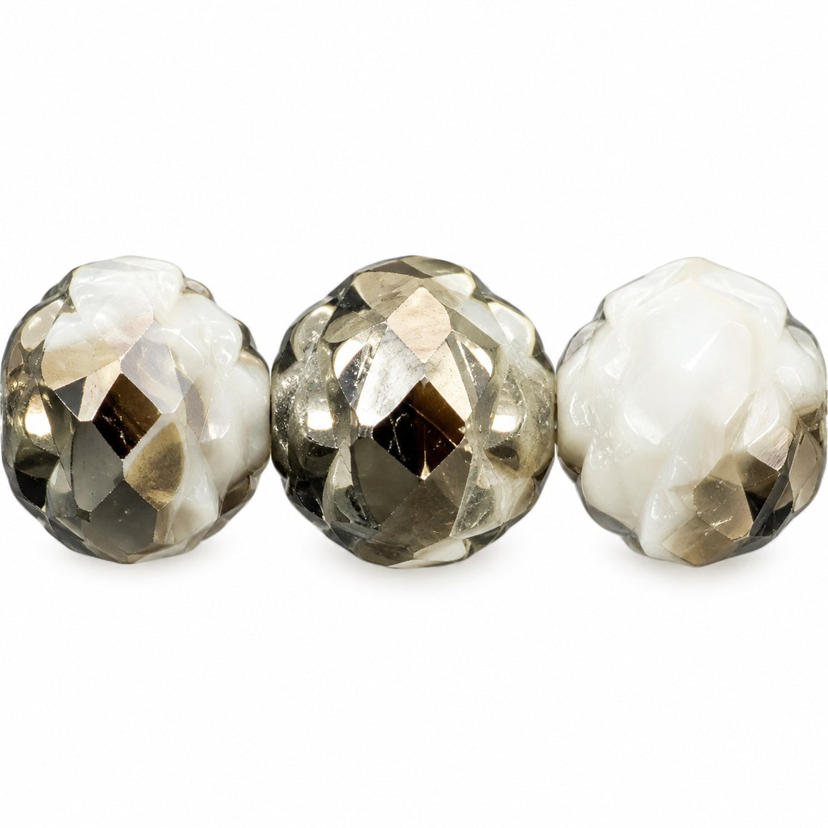 Faceted Fire Polished Beads Special Cut, Chalk White Chrom (03000-27401), Glass, Czech Republic