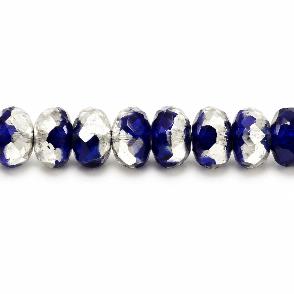 Special Cut Faceted Fire Polished Beads, Transparent Blue Crystal Silver Half Coating (30090-27001), Glass, Czech Republic