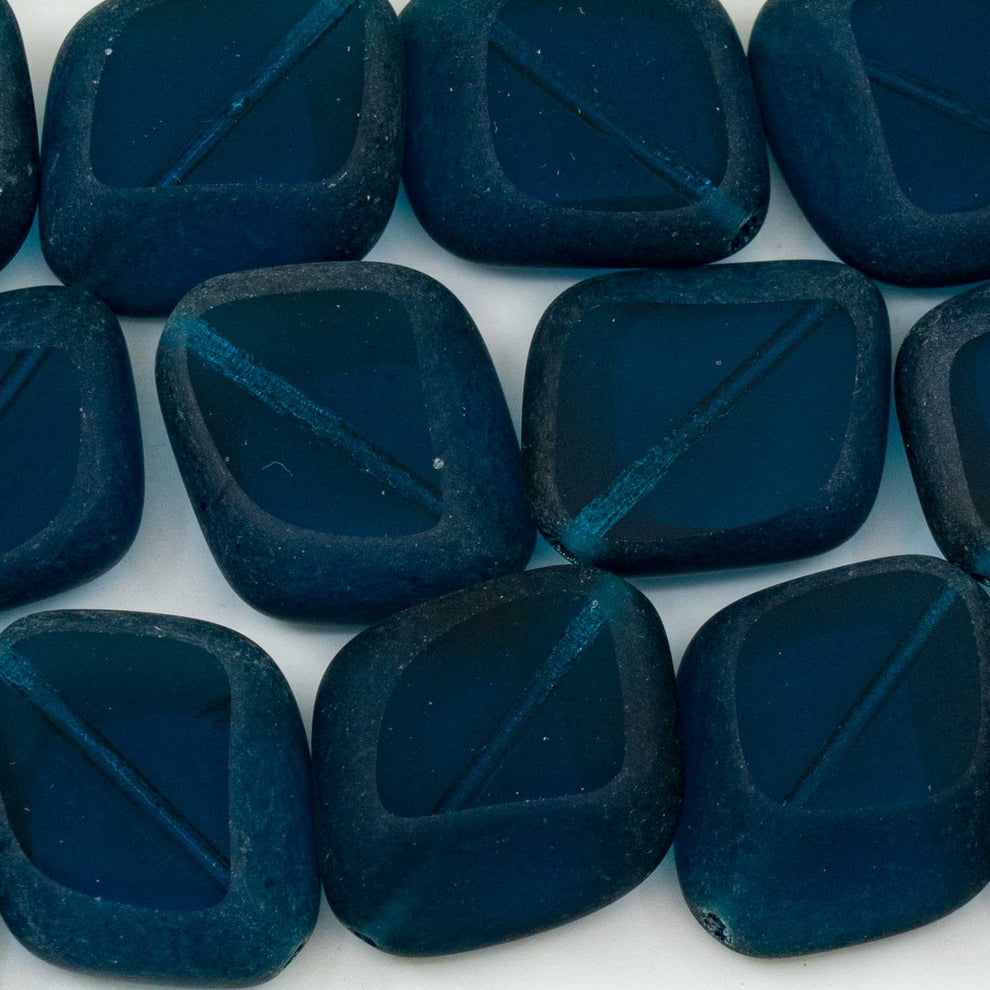 OUTLET 10 grams Table Cut Stone-Like Beads, 24 x 20 mm, Transparent Aqua Matte (60080-84110), Glass, Czech Republic
