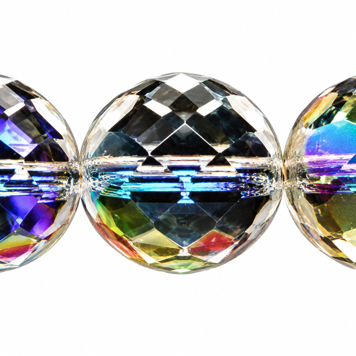 Faceted Round Fire Polished Beads, Crystal Ab (00030-28701), Glass, Czech Republic