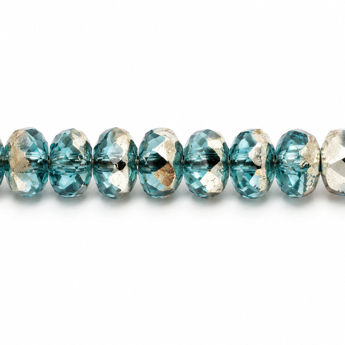 Special Cut Faceted Fire Polished Beads, Transparent Aqua Crystal Silver Half Coating (60010-27001), Glass, Czech Republic