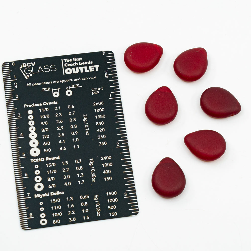 アウトレット 10グラム フラットティアドロップビーズ、12 x 16 mm、オパールレッドマット(91260-84100)、ガラス、チェコ共和国
