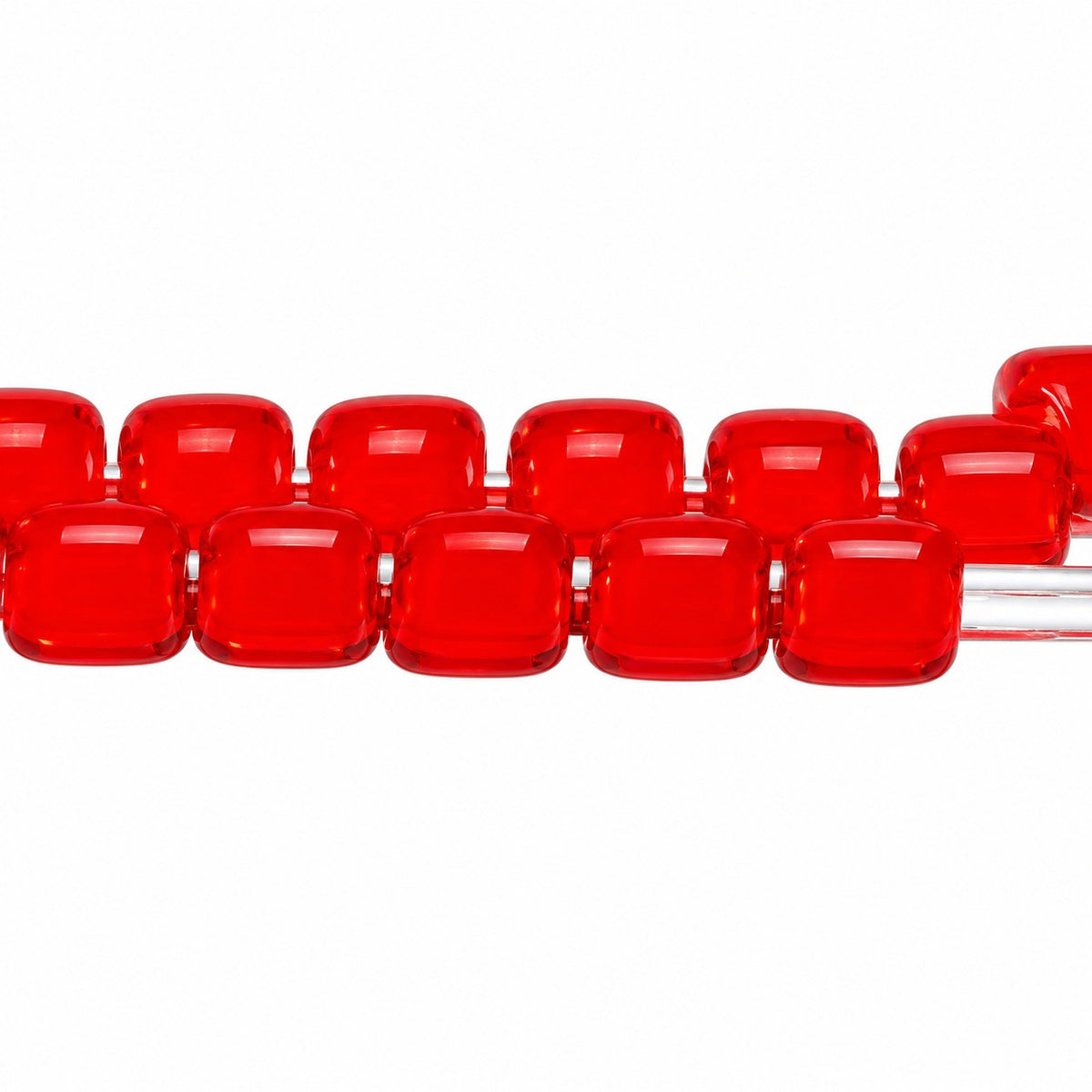 2-Hole Pressed Beads, Red (93190), Glass, Czech Republic