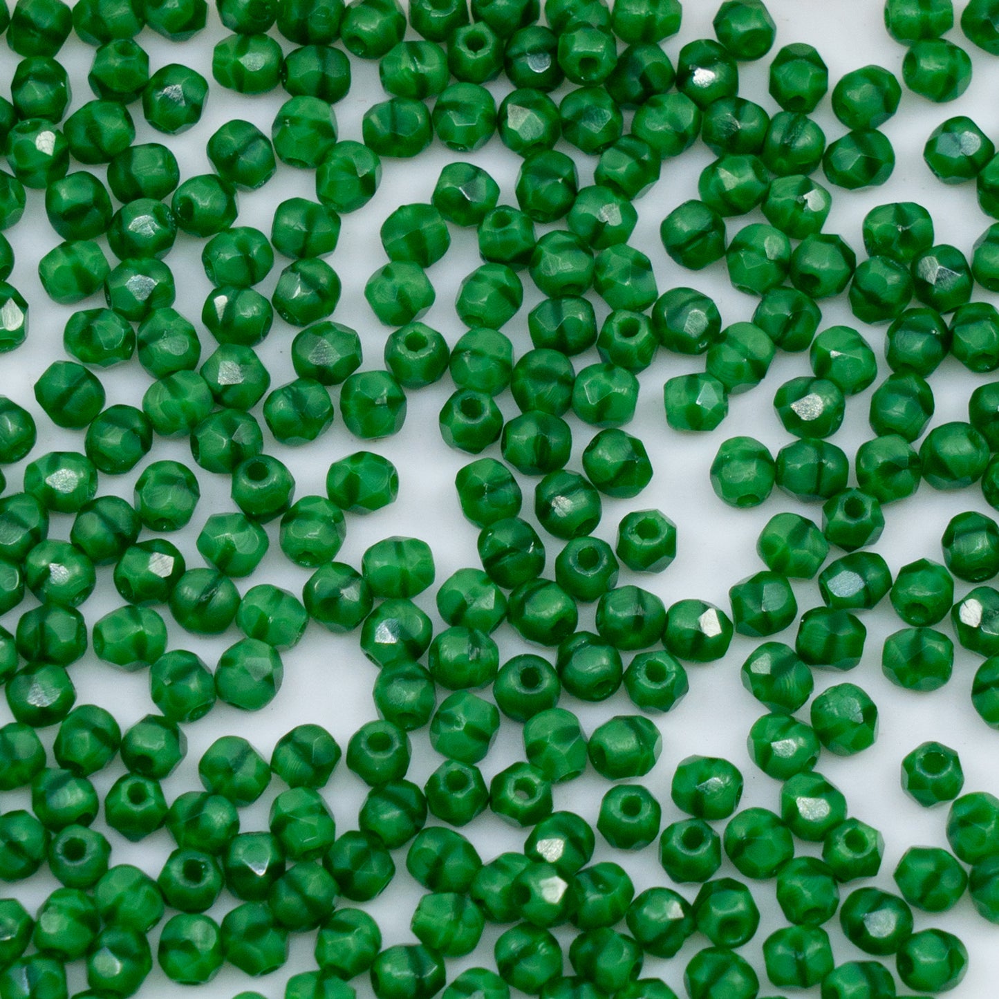 OUTLET 250g/50g Faceted Round Fire Polished Beads, 3 x 3 mm, Green Malachite (54110), Glass, Czech Republic