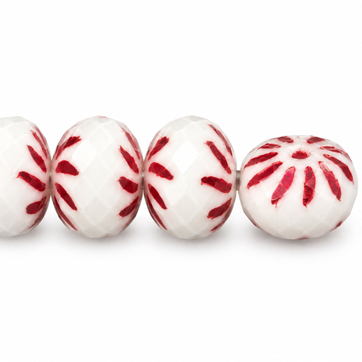 Spiral Rondelle Faceted Fire Polish Beads, Chalk White 47590 (03000-47590), Glass, Czech Republic