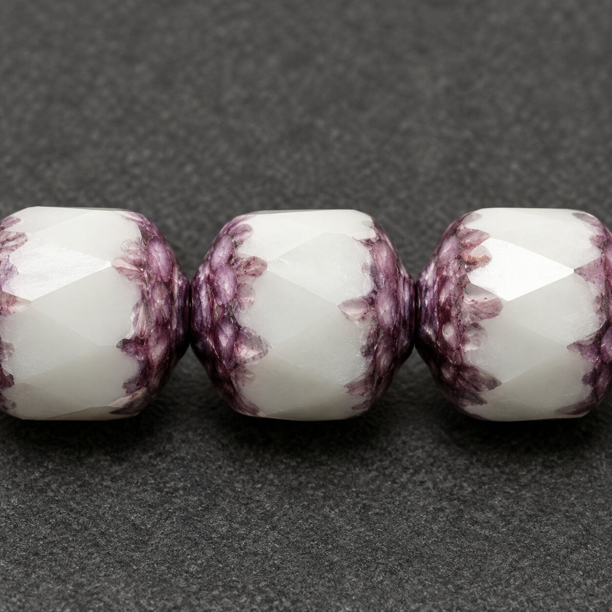 Cathedral Faceted Fire Polished Beads, Chalk White Bronze (03000-14415), Glass, Czech Republic