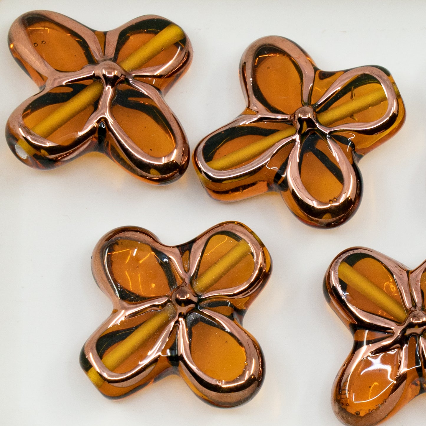 OUTLET 1 pc Handmade Lampwork Beads (flower), 25 x 25 mm, Transparent Orange B (10050-b), Glass, Czech Republic