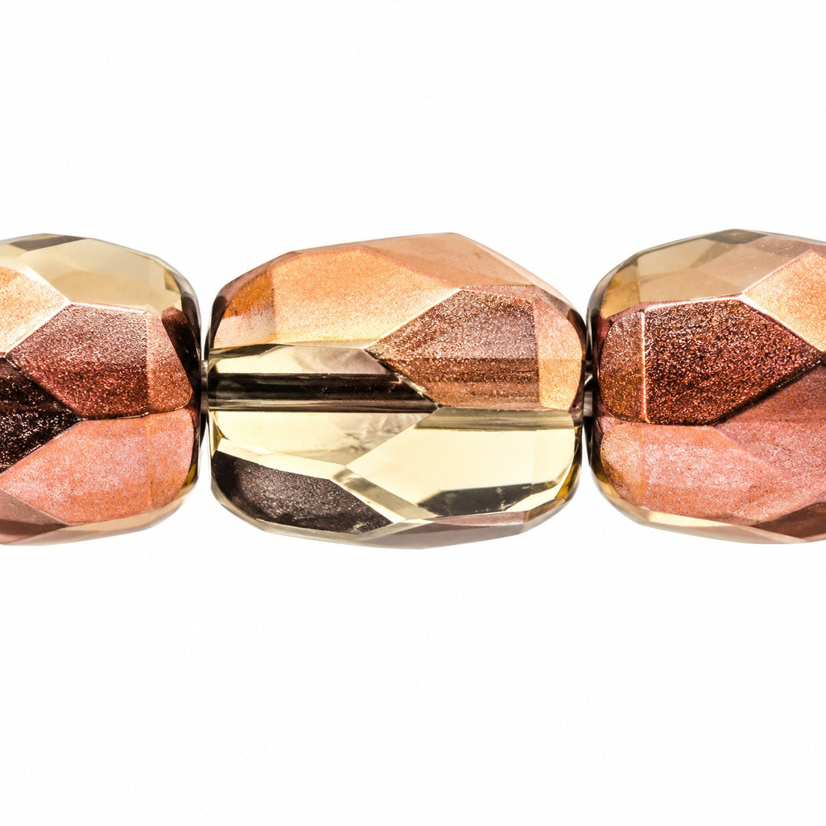 Faceted Fire Polished Beads Special Cut, Gray Luster Bronz Half Coated (40010-14215), Glass, Czech Republic