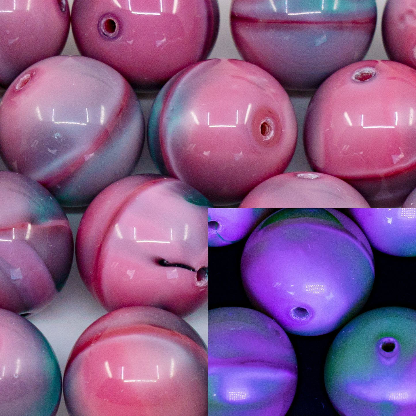 OUTLET 250g/50g Round Druck Beads, 16 x 16 mm, Silky Pink Blue (77603), Glass, Czech Republic