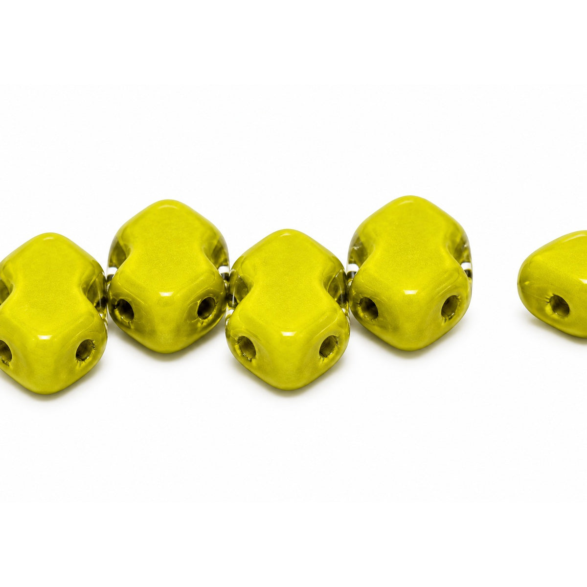 3-Hole Pressed Beads, Opaque Green (53400), Glass, Czech Republic