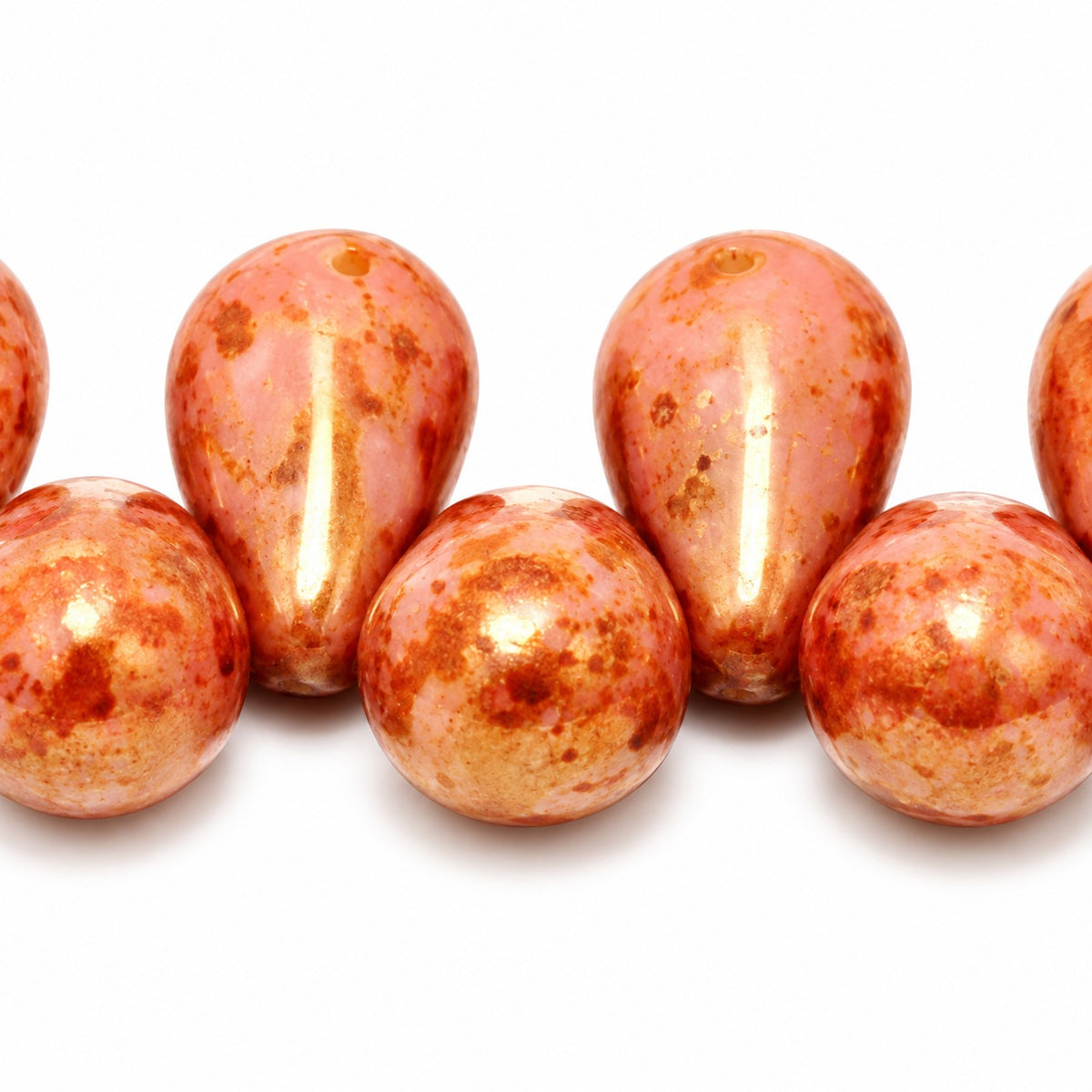 Drop Beads, White Stain With Luster Red (02010-65491), Glass, Czech Republic