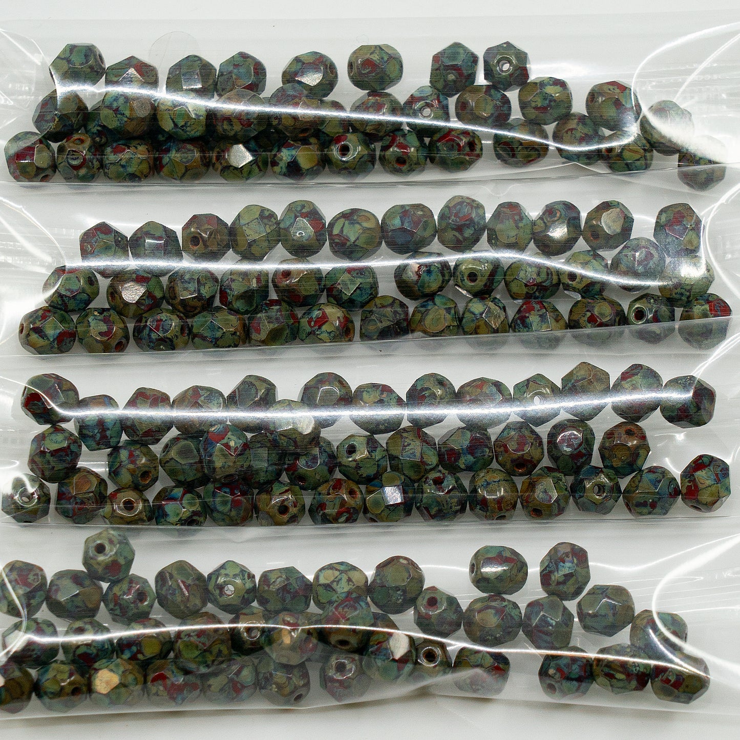 OUTLET 10 grams Faceted Round Fire Polished Beads, 6 x 6 mm, Opaque Red Travertin (93220-86800), Glass, Czech Republic