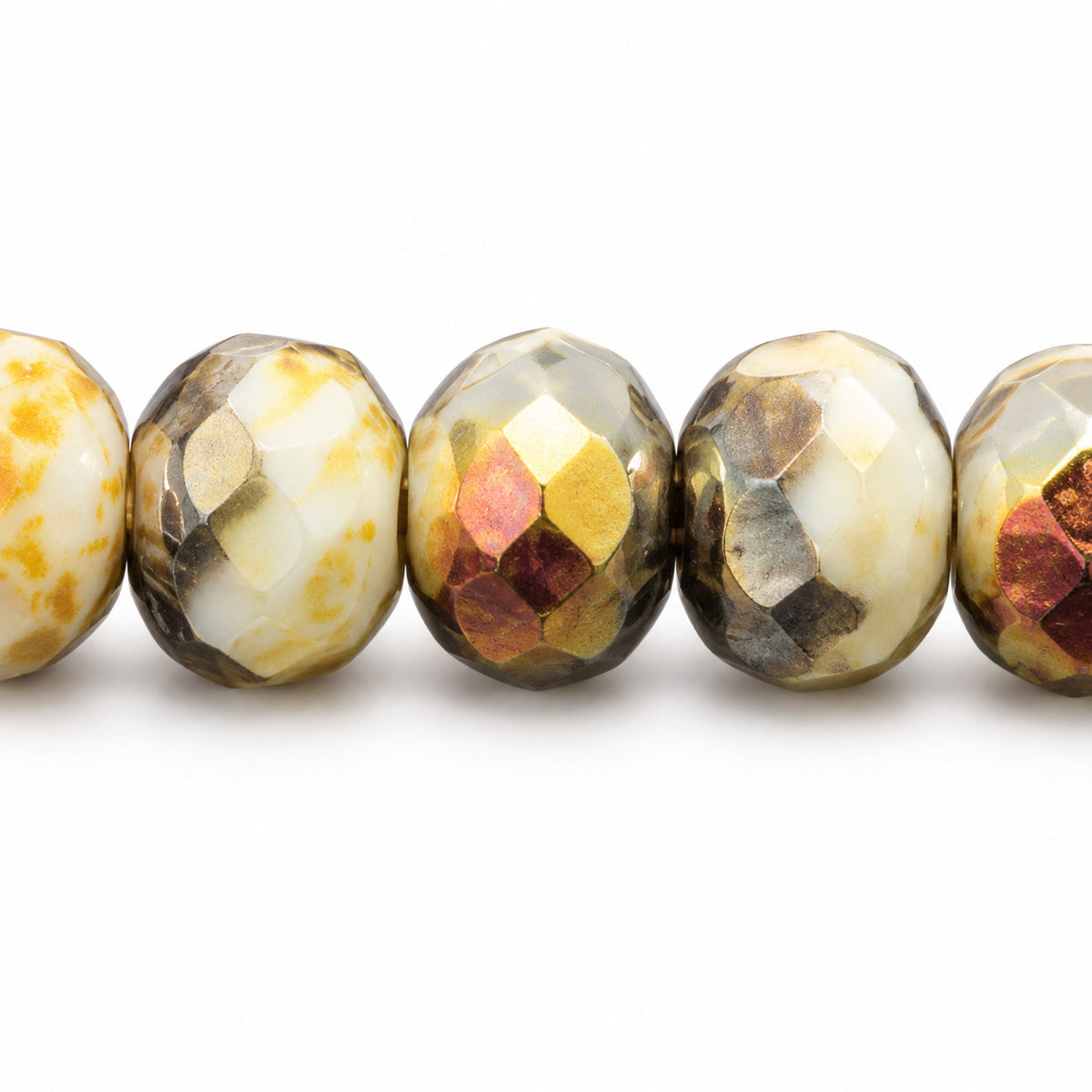 Special Cut Faceted Fire Polished Beads, Chalk White Stain Strong Volcano (03000-86805-28001), Glass, Czech Republic