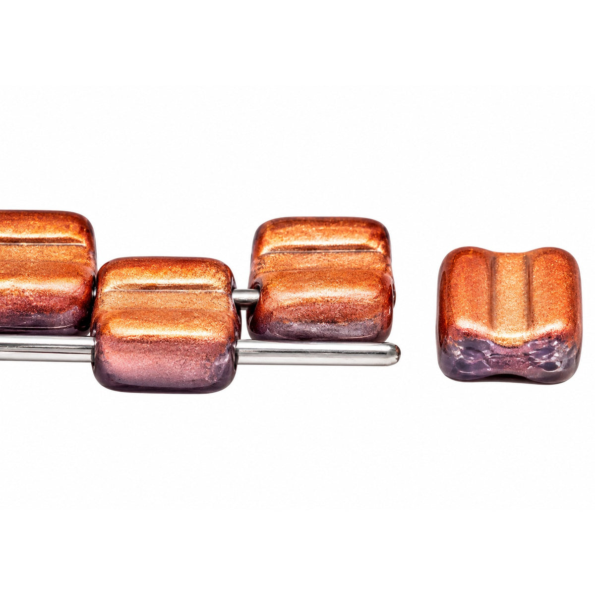 Silky 2-Hole Square Beads, Transparent Light Amethyst Matte Rose Gold Capri (20210-84110-27101), Glass, Czech Republic