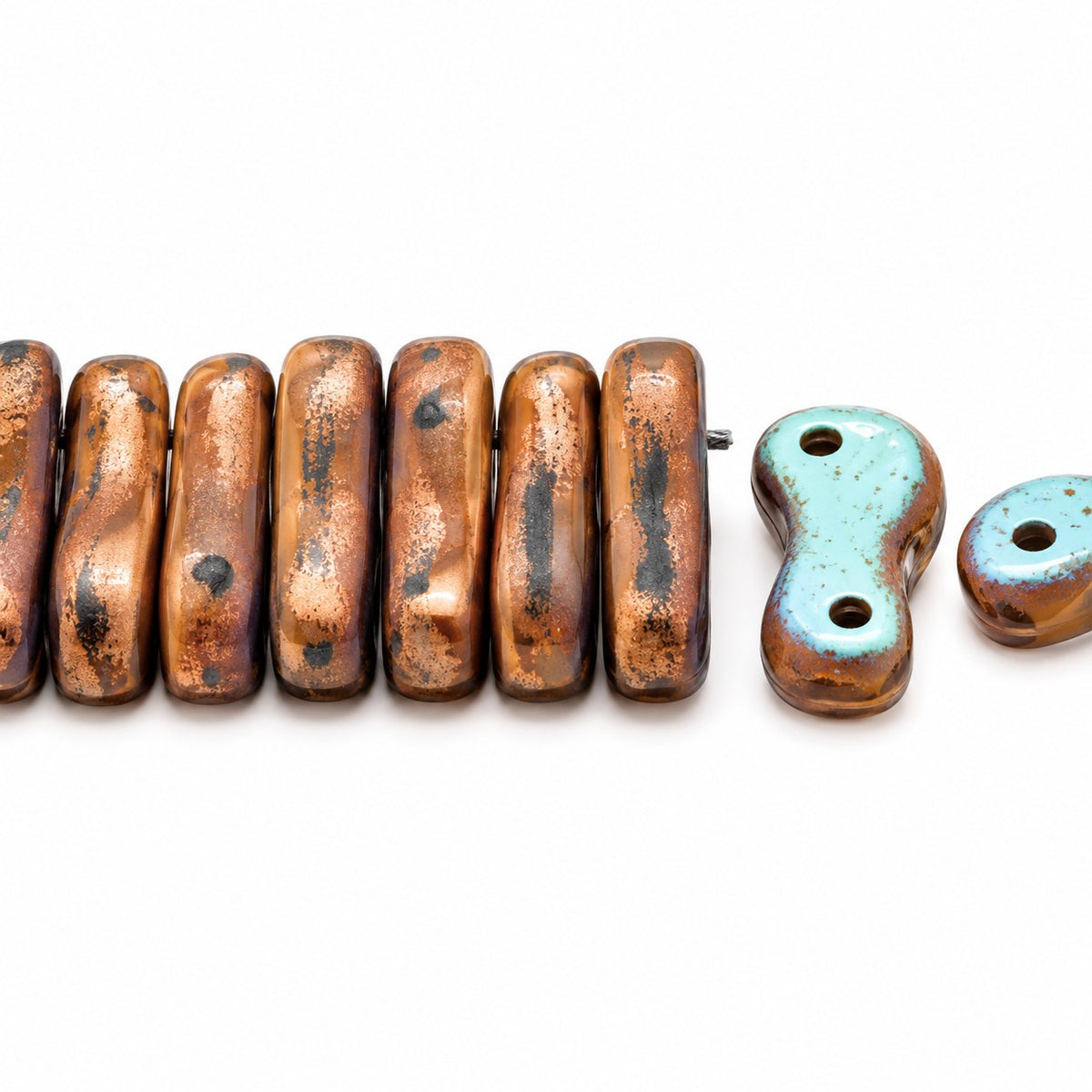 2-Hole Pressed Beads, Black 98856 (23980-98856), Glass, Czech Republic