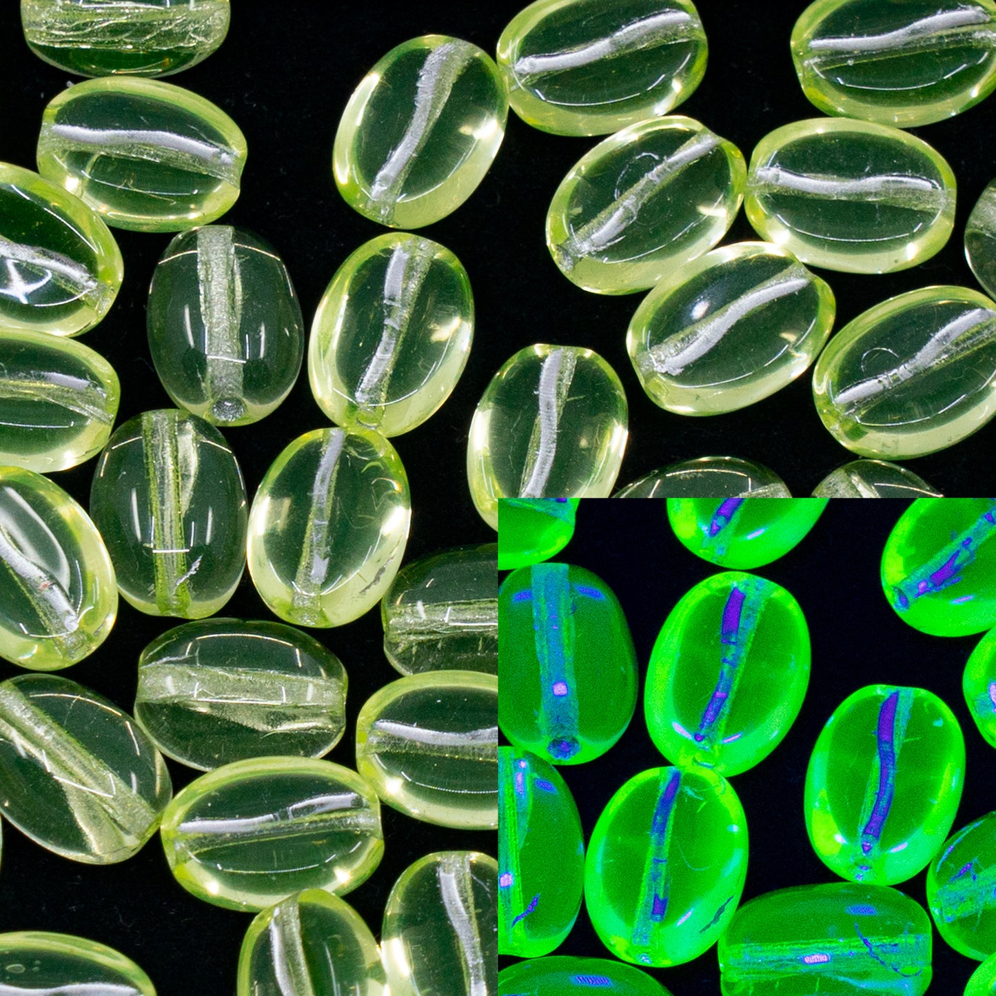 OUTLET 250g/50g Coffee Bean Beads, 11 x 8 mm, Transparent Yellow Silver Lined (80130-54301), Glass, Czech Republic