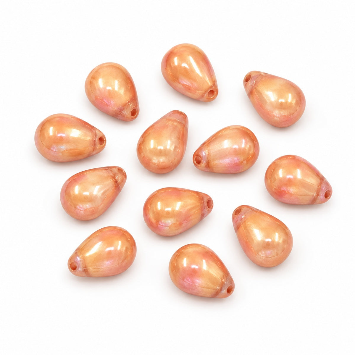 Drop Beads, White Luster Red Full Coated (02010-14495), Glass, Czech Republic