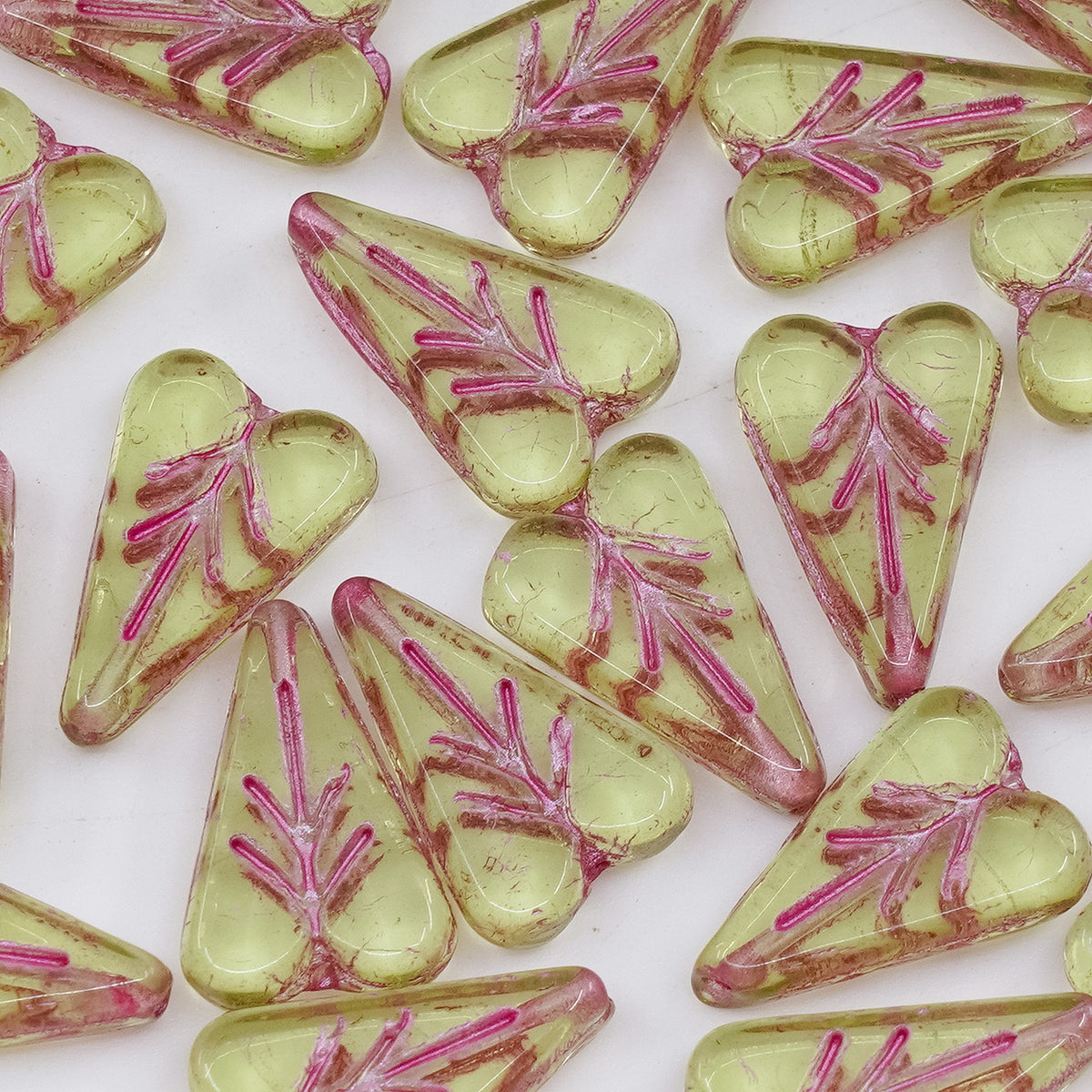 OUTLET grams Heart Leaf Bead, 16 x 11 mm, Transparent Green Pink Lined (50400-54321), Glass, Czech Republic