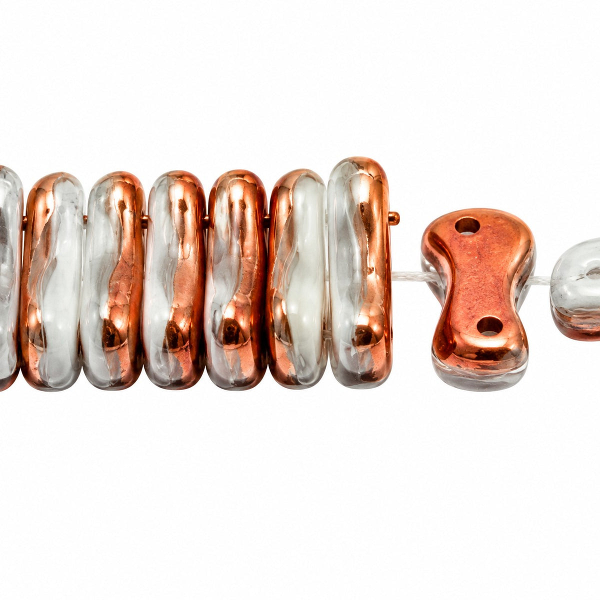 2-Hole Pressed Beads, Chalk White Crystal Pinkyellow Coating (03000-27137), Glass, Czech Republic