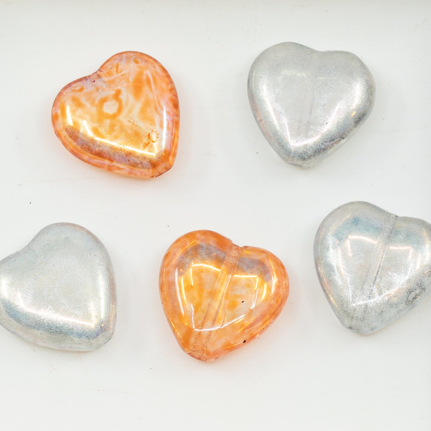 OUTLET 10克心形珠子,15 x 16毫米,水晶AB灰橙色(00030-28701-gray-orange),玻璃,捷克共和国