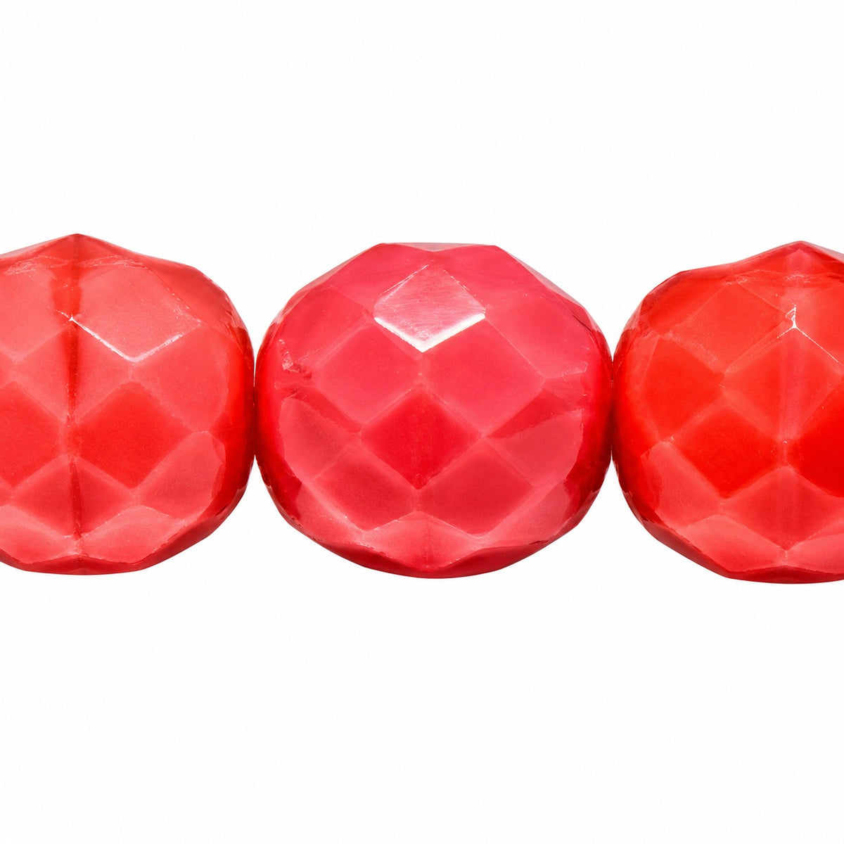 Faceted Round Fire Polished Beads, Opaque Pink (73030), Glass, Czech Republic