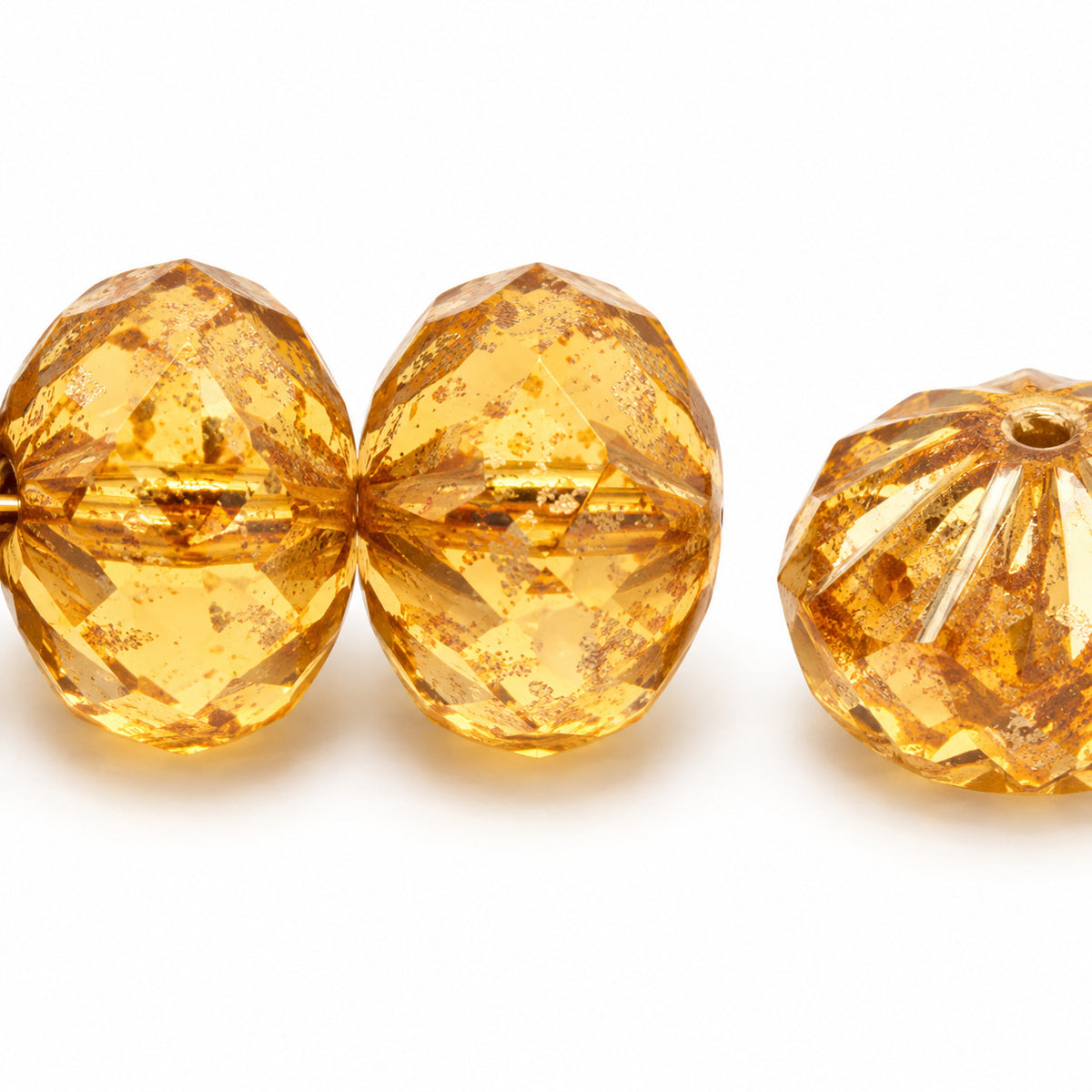 Spiral Rondelle Faceted Fire Polish Beads, Transparent Orange Gold Lined (10030-54202), Glass, Czech Republic