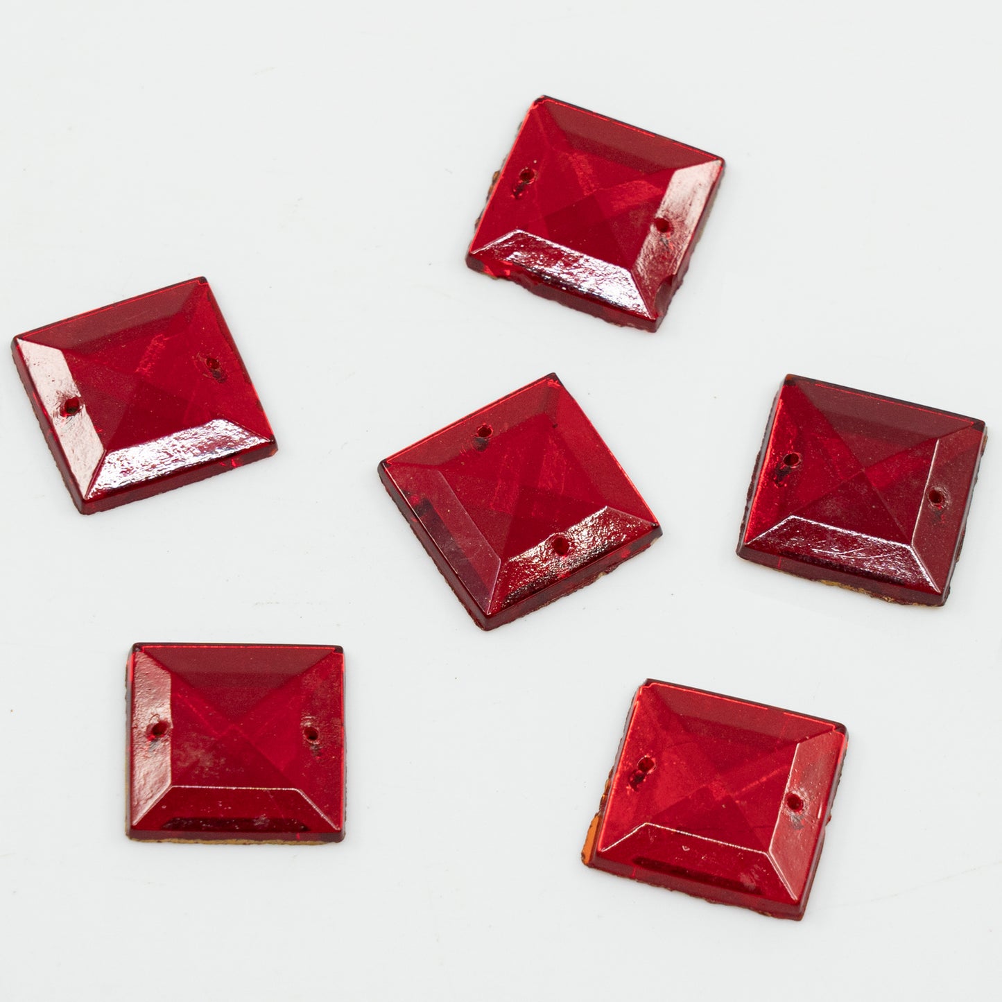 OUTLET 10 grams Pressed Cabochon (Without Hole), 17 x 17 mm, Siam Red F 2Hole Sq (siam-red-F-2hole-sq), Glass, Japan