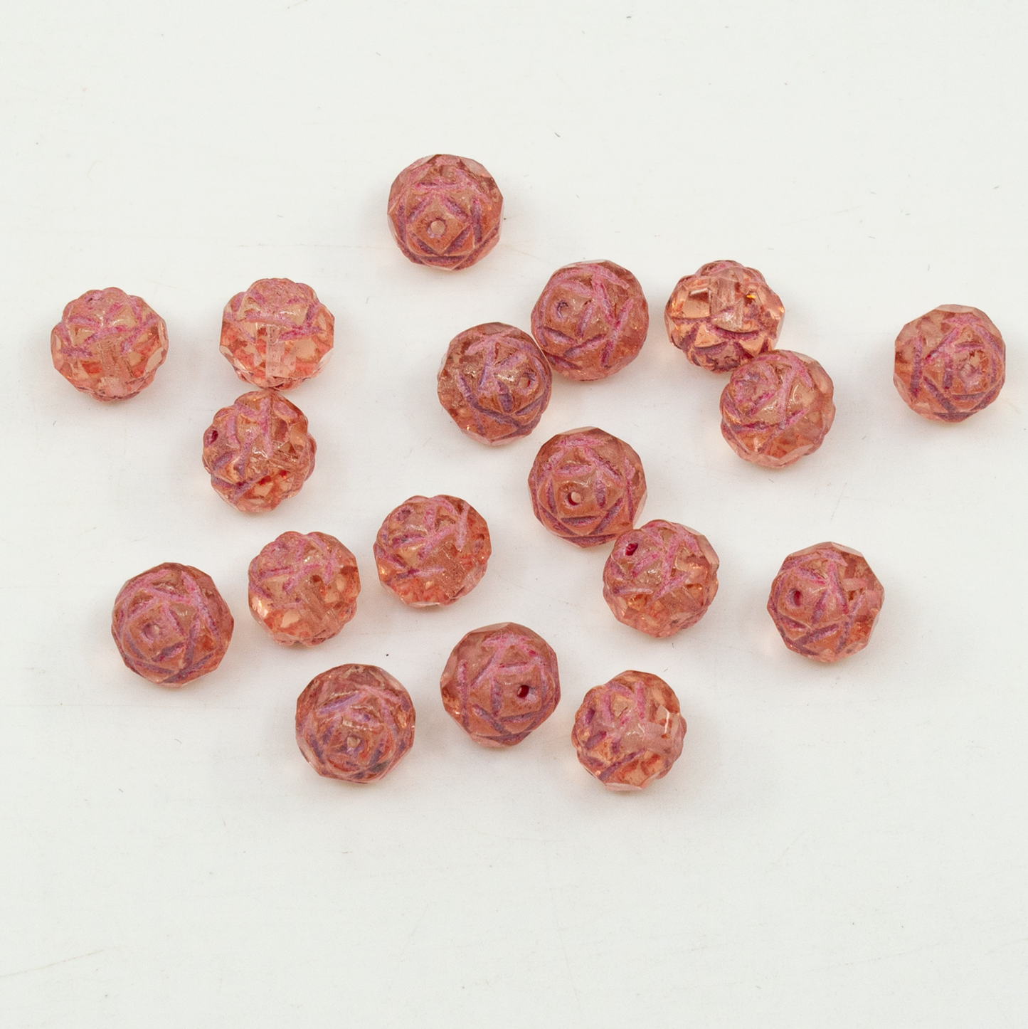 アウトレット 10グラム カテドラルファセットファセットファイアポリッシュビーズ、7 x 8 mm、透明ピンクピンクライン(70100-pink-lined)、ガラス、チェコ共和国