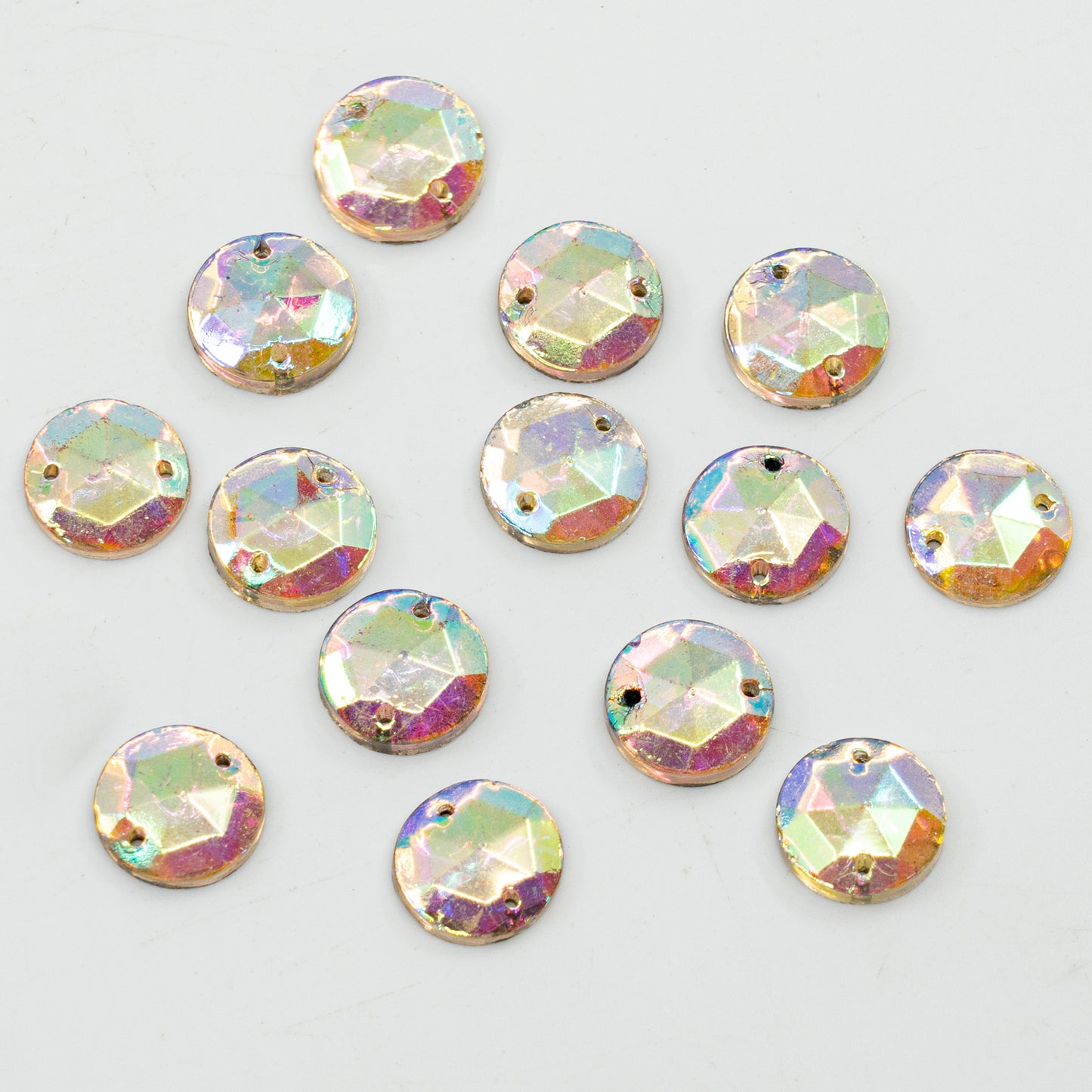 OUTLET 10 grams Pressed Cabochon (Without Hole), 12 x 12 mm, Crystal F Ab 2Hole Rou (crystal-F-AB-2hole-rou), Glass, Czech Republic