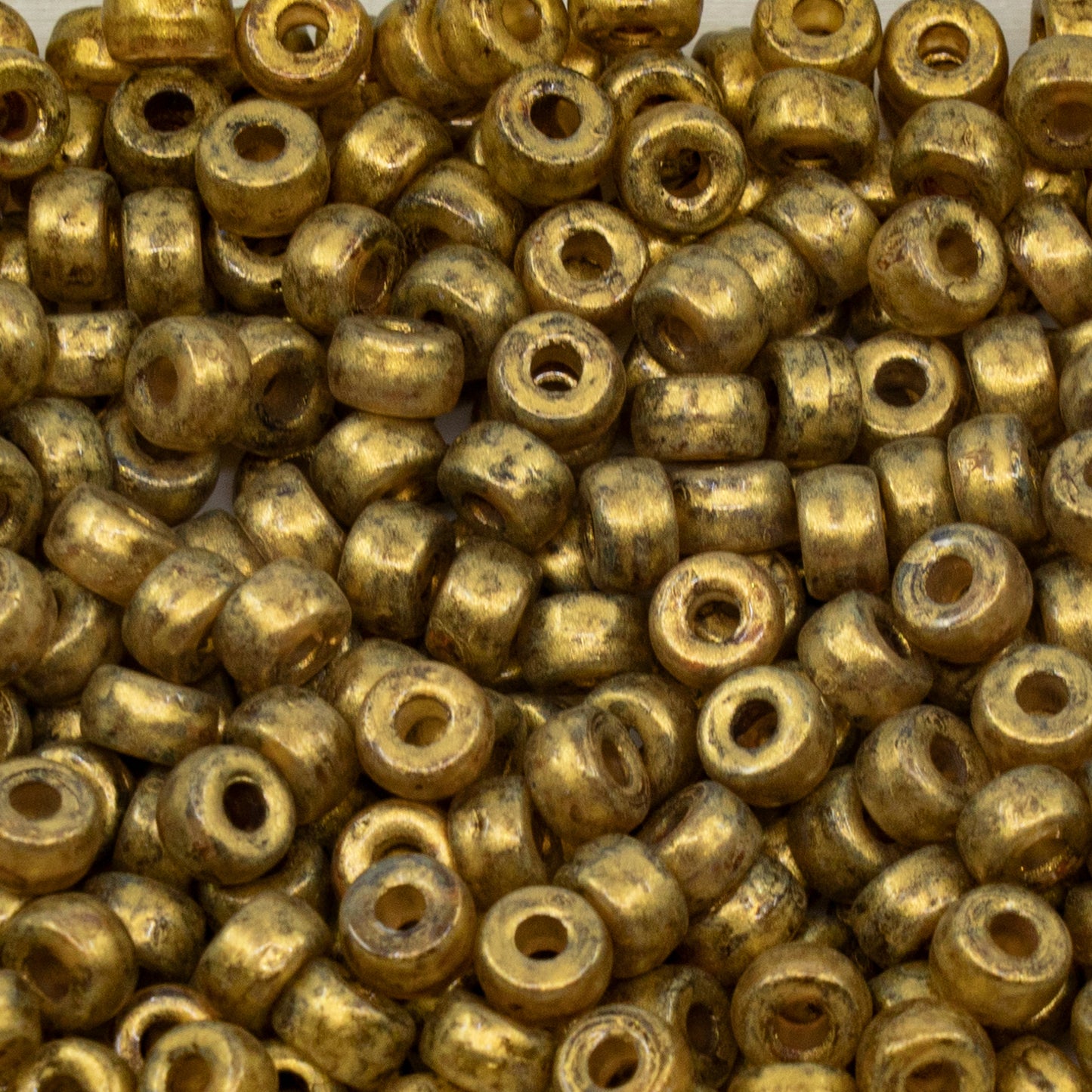 アウトレット 250g ポニーベーグルビーズ(大穴付き)、6 x 6 mm、クリスタルゴールドラスタースポット(00030-65328)、ガラス、チェコ共和国