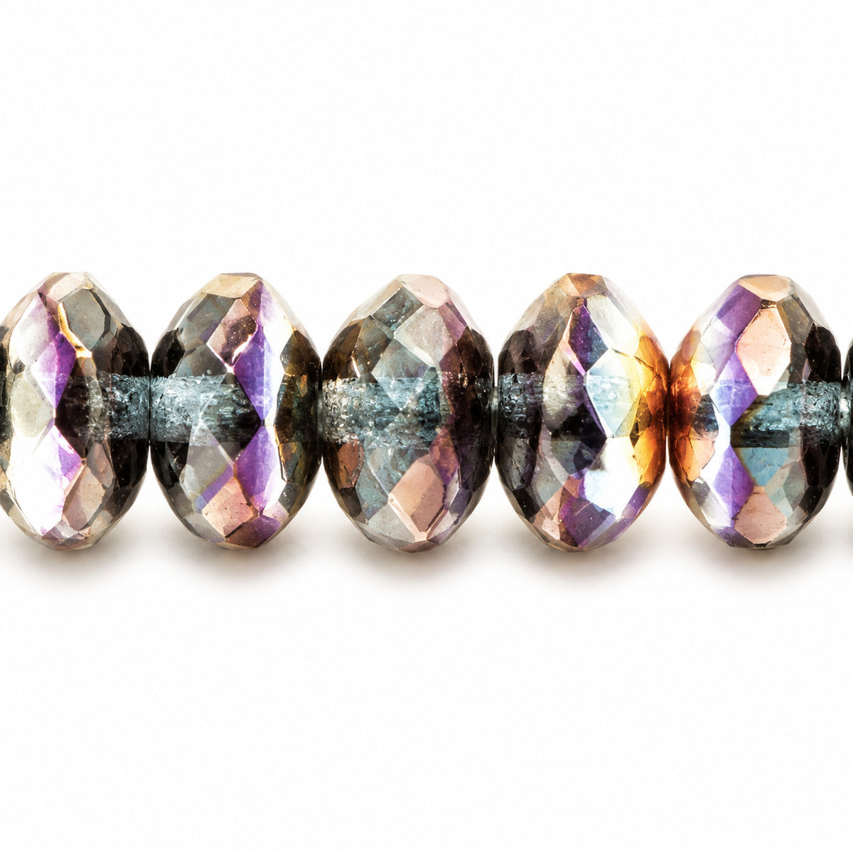 Special Cut Faceted Fire Polished Beads, Transparent Dark Blue Crystal Vitrail Medium Coating (30330-28101), Glass, Czech Republic