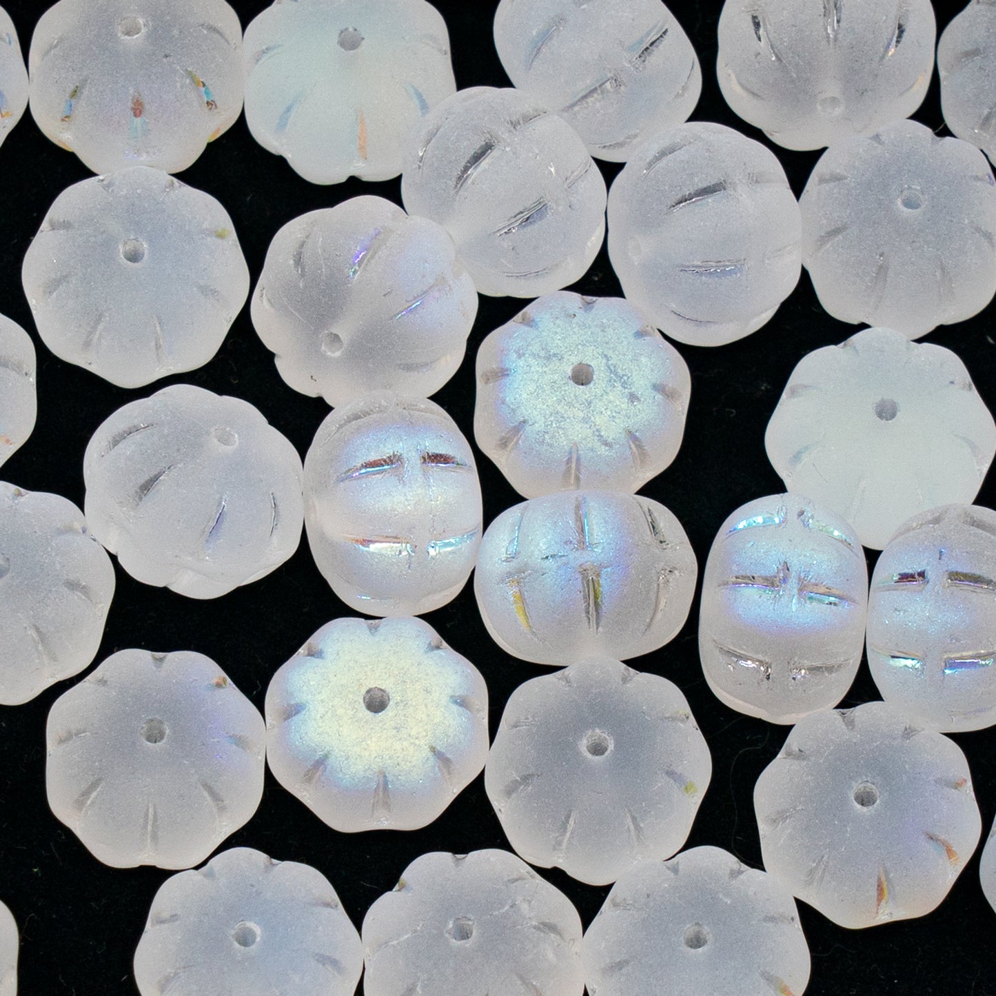 アウトレット 250g/50g パンプキンビーズ、8 x 11 mm、クリスタルマットAB (00030-84100-28701)、ガラス、チェコ共和国