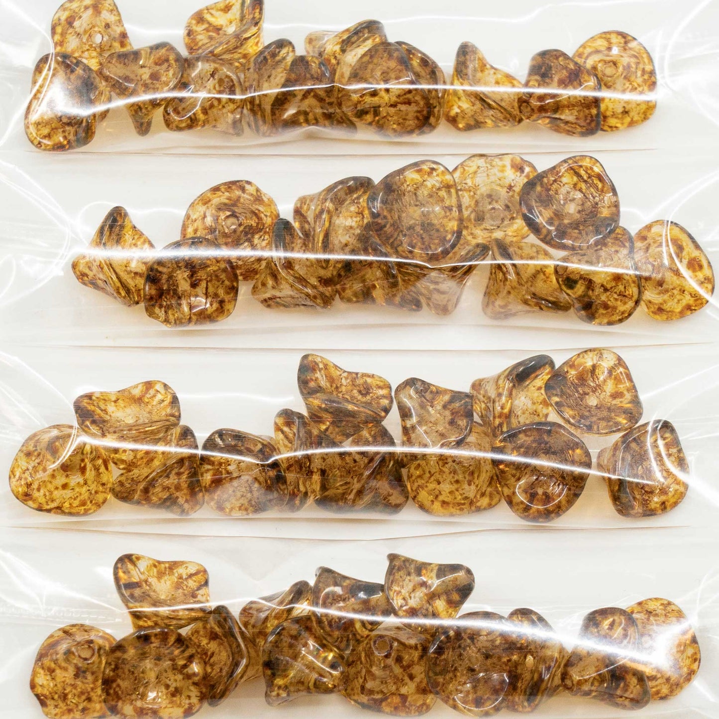OUTLET 10 grams Daylily Flower Beads, 10 x 12 mm, Crystal Travertin (00030-86800), Glass, Czech Republic