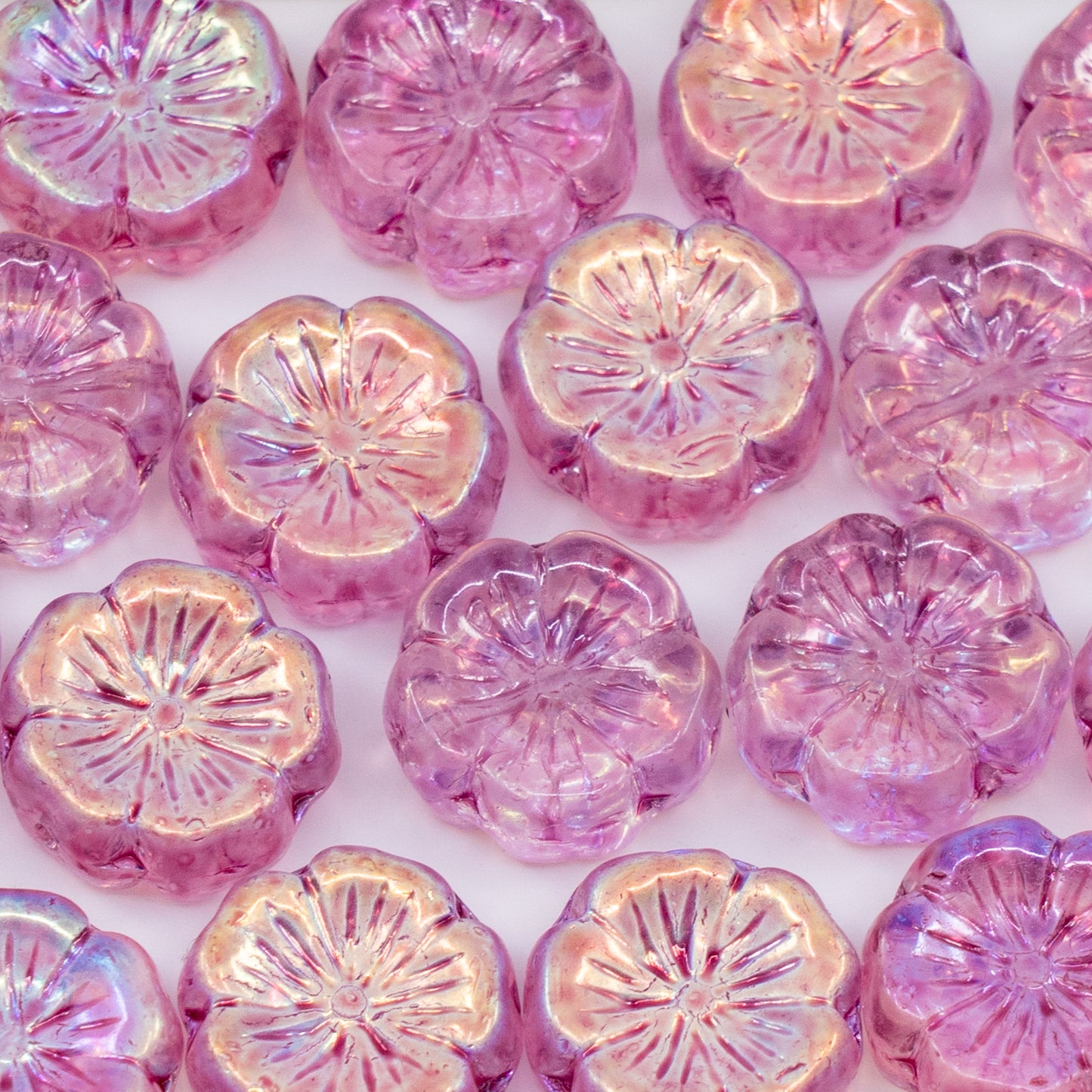 OUTLET 250g/50g Hawaiian Flower Beads, 14 x 14 mm, Crystal Ab Light Fuchsia Pink (00030-28701-34306), Glass, Czech Republic