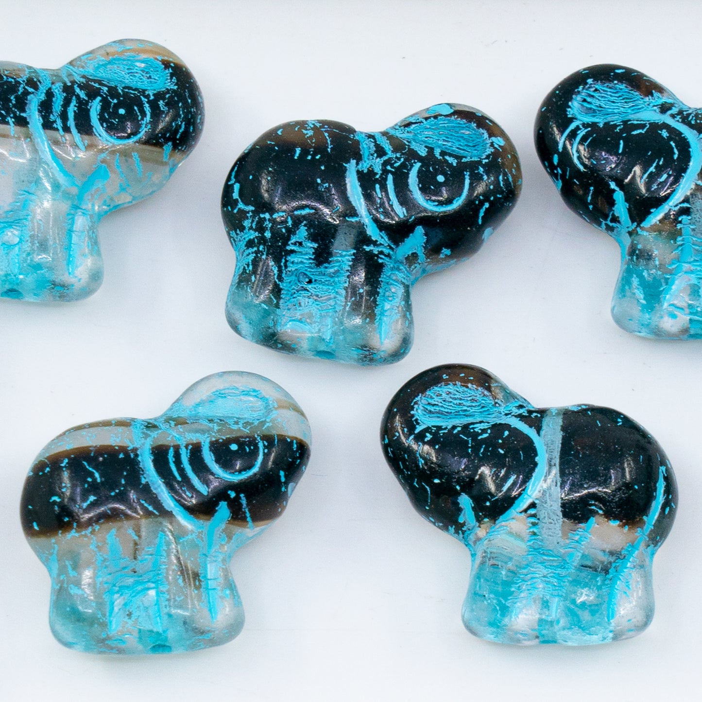 OUTLET 250g/50g Elephant Beads, 20 x 21 mm, Crystal Brown Light Blue Lined (17008-54308), Glass, Czech Republic