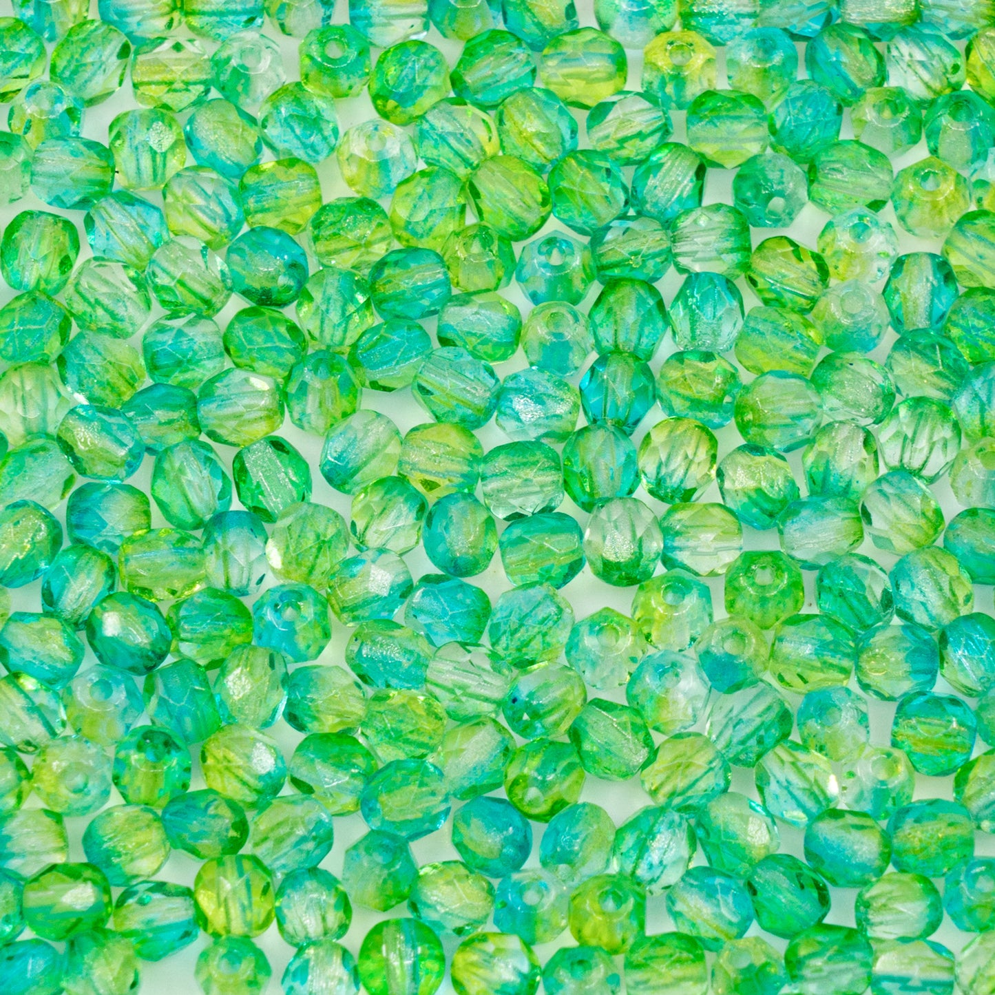 OUTLET 10 克刻面圆形火抛光珠,4 x 4 毫米,绿色水晶(00030-绿色),玻璃,捷克共和国