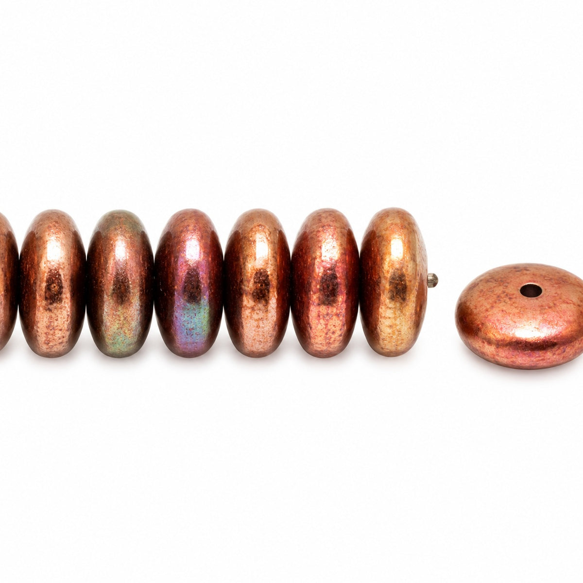 Space Disk Beads, Chalk White Violet Rainbow Metallic Iris (03000-01640), Glass, Czech Republic