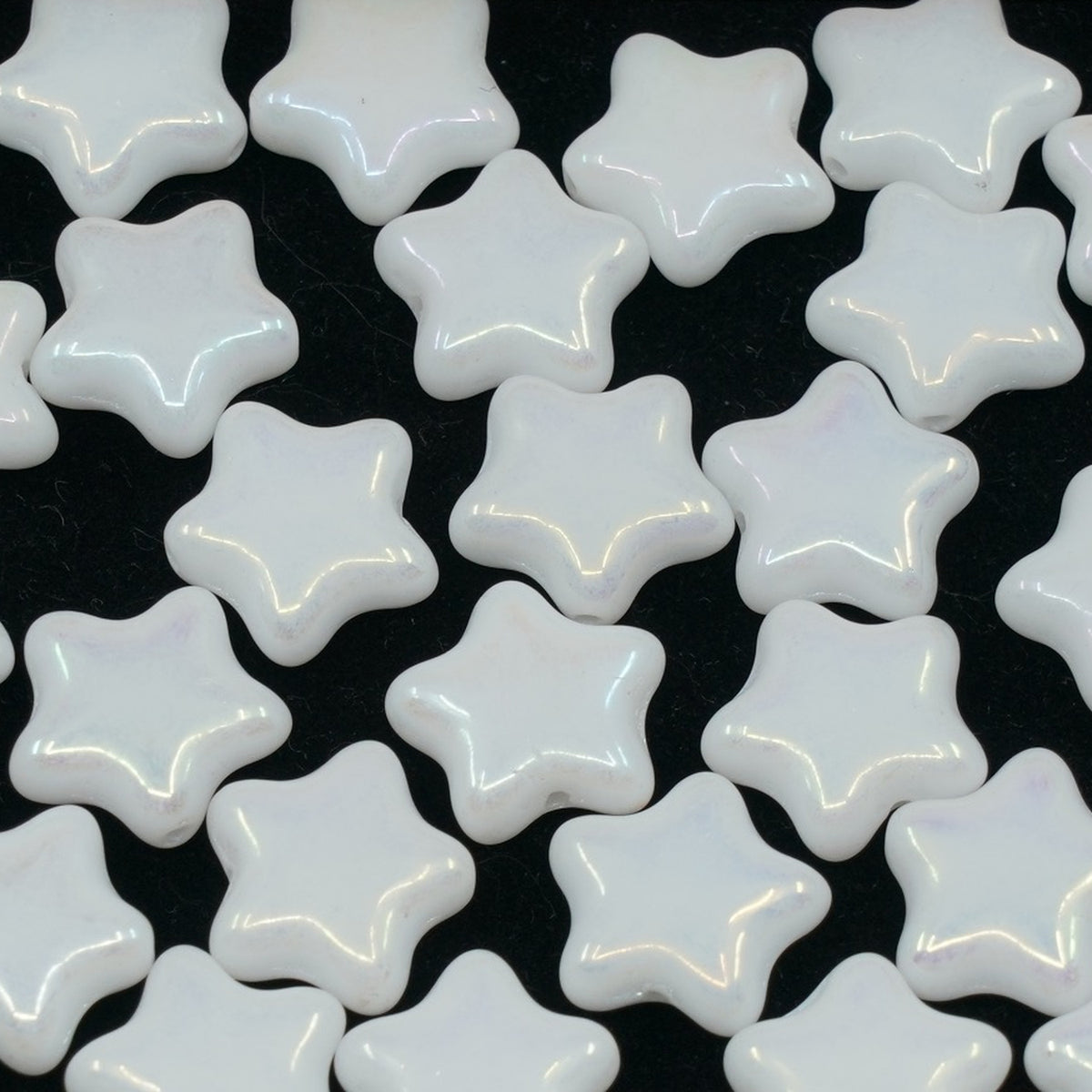 OUTLET 250g/50g Flat Star Beads, 12 x 12 mm, White Opal Ab Full (2X Side) (02020-28703), Glass, Czech Republic